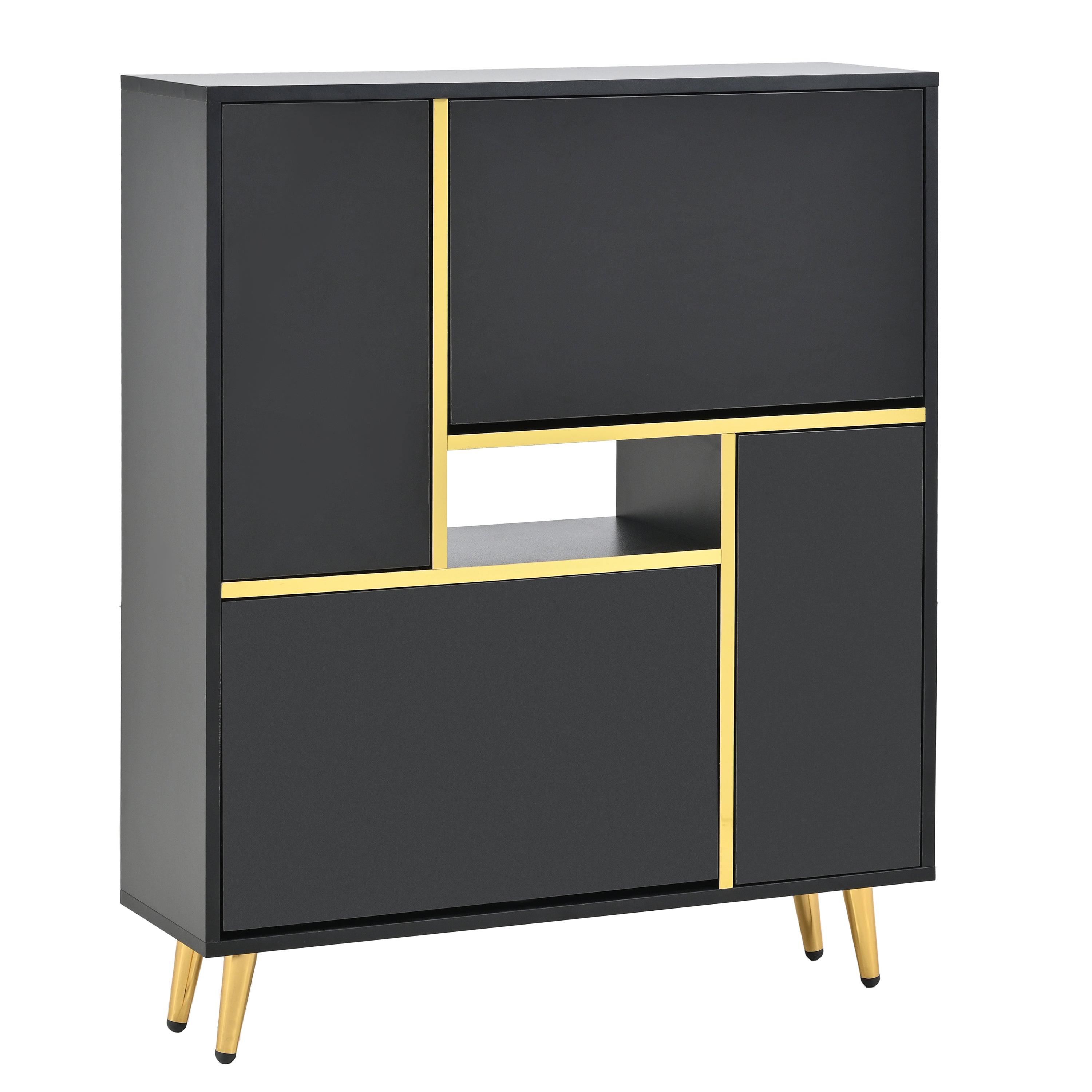 Logidon Moderne Schoenenkast Zwart Hoogglans LED 80x25x96 cm