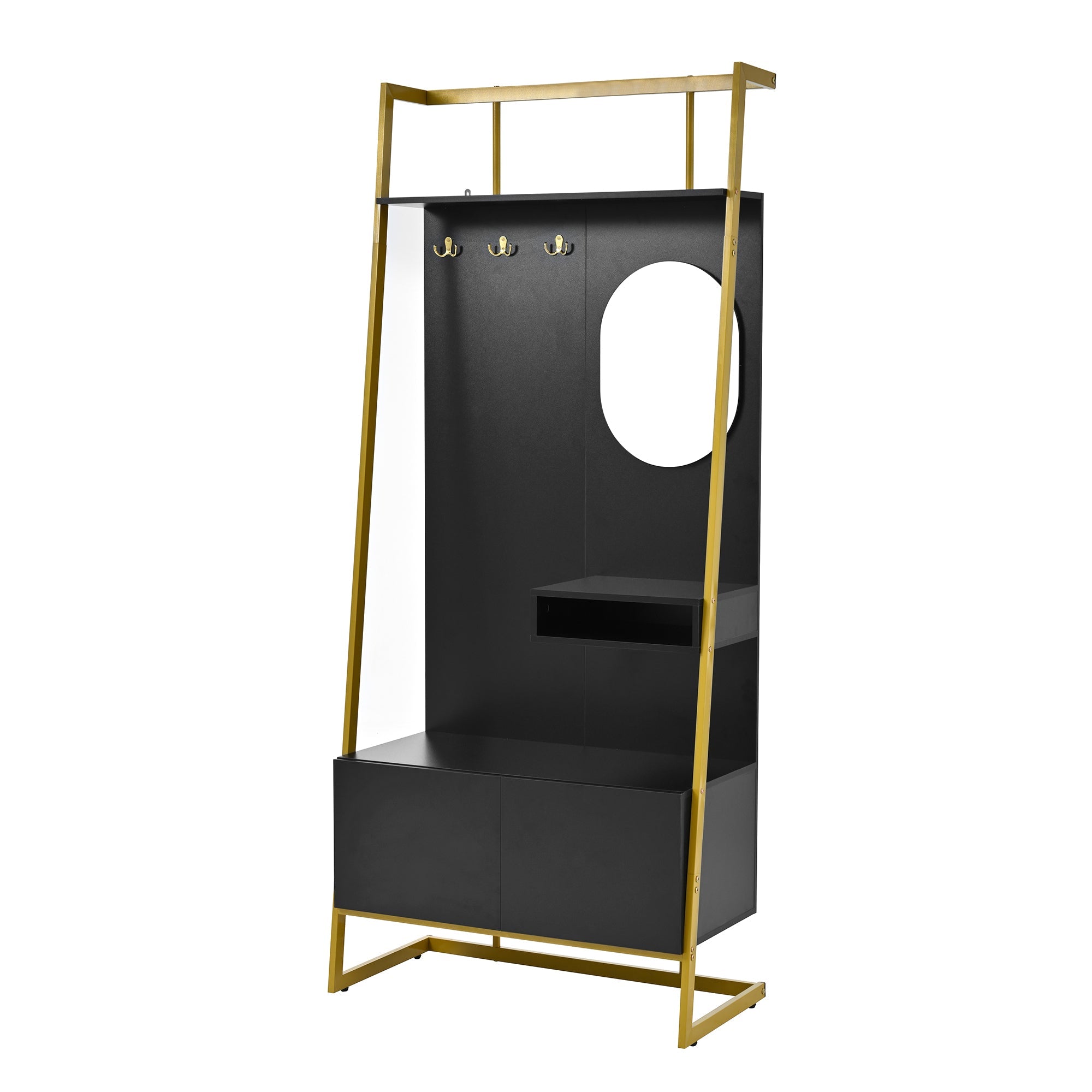 Logidon Modern Compact Wardrobe Box Mirror Shoe Bench Black 78 x 38.5 x 180.5 cm