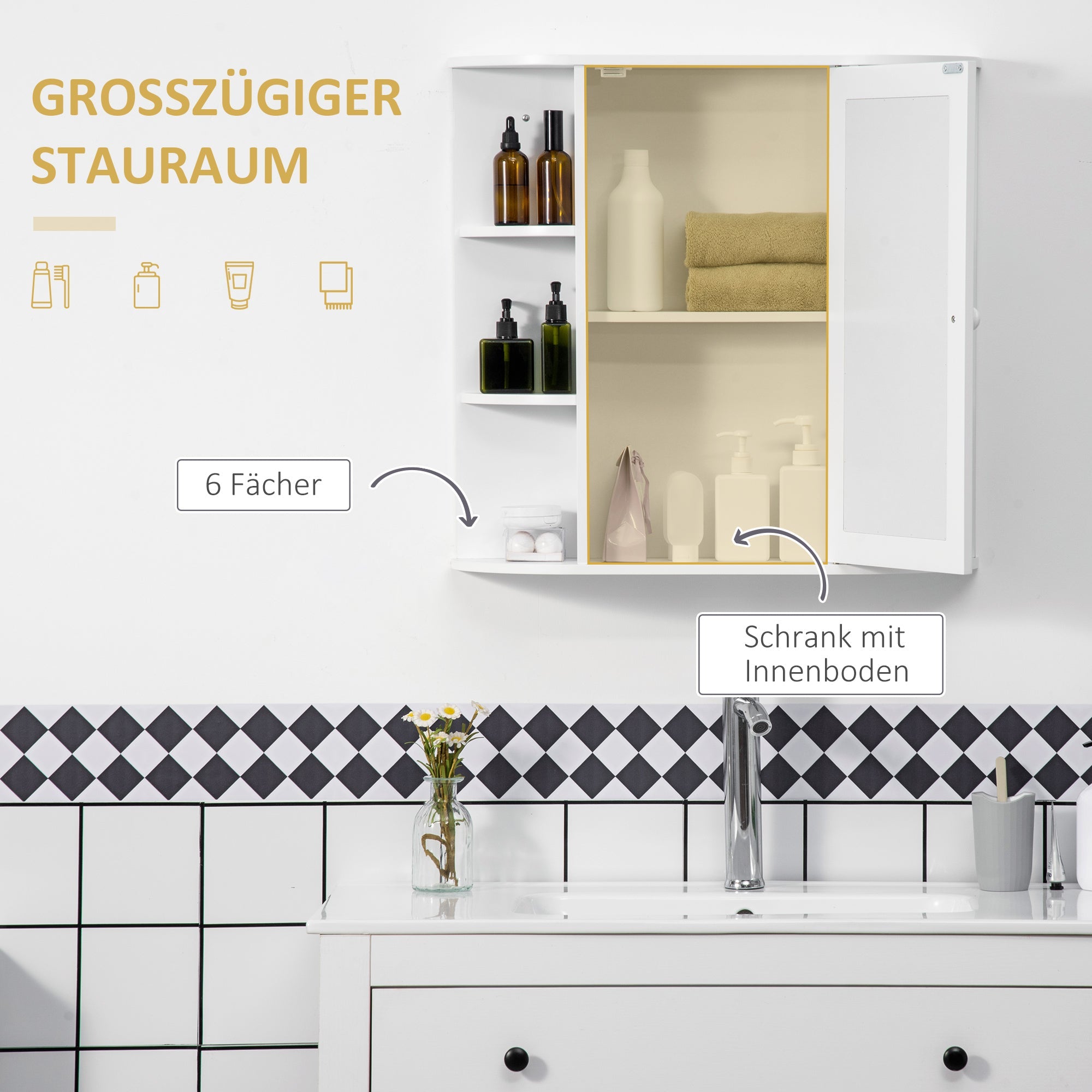 Logidon mirror cabinet bathroom mirror white 66x63 cm 8 compartments wall mounting