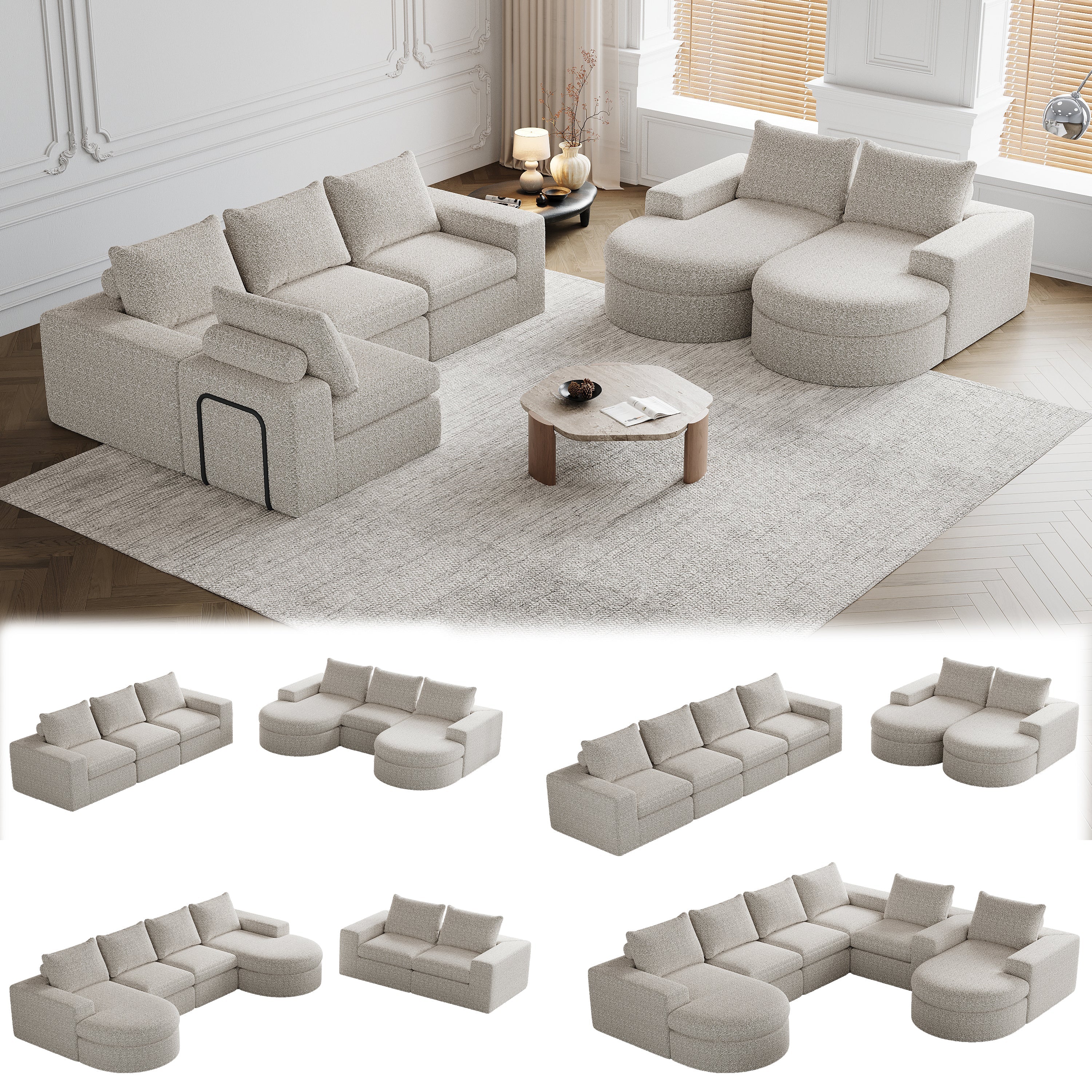 Logidon Modulair Chenille Sofa 3-zits Hoekbank Ligstoel Beige