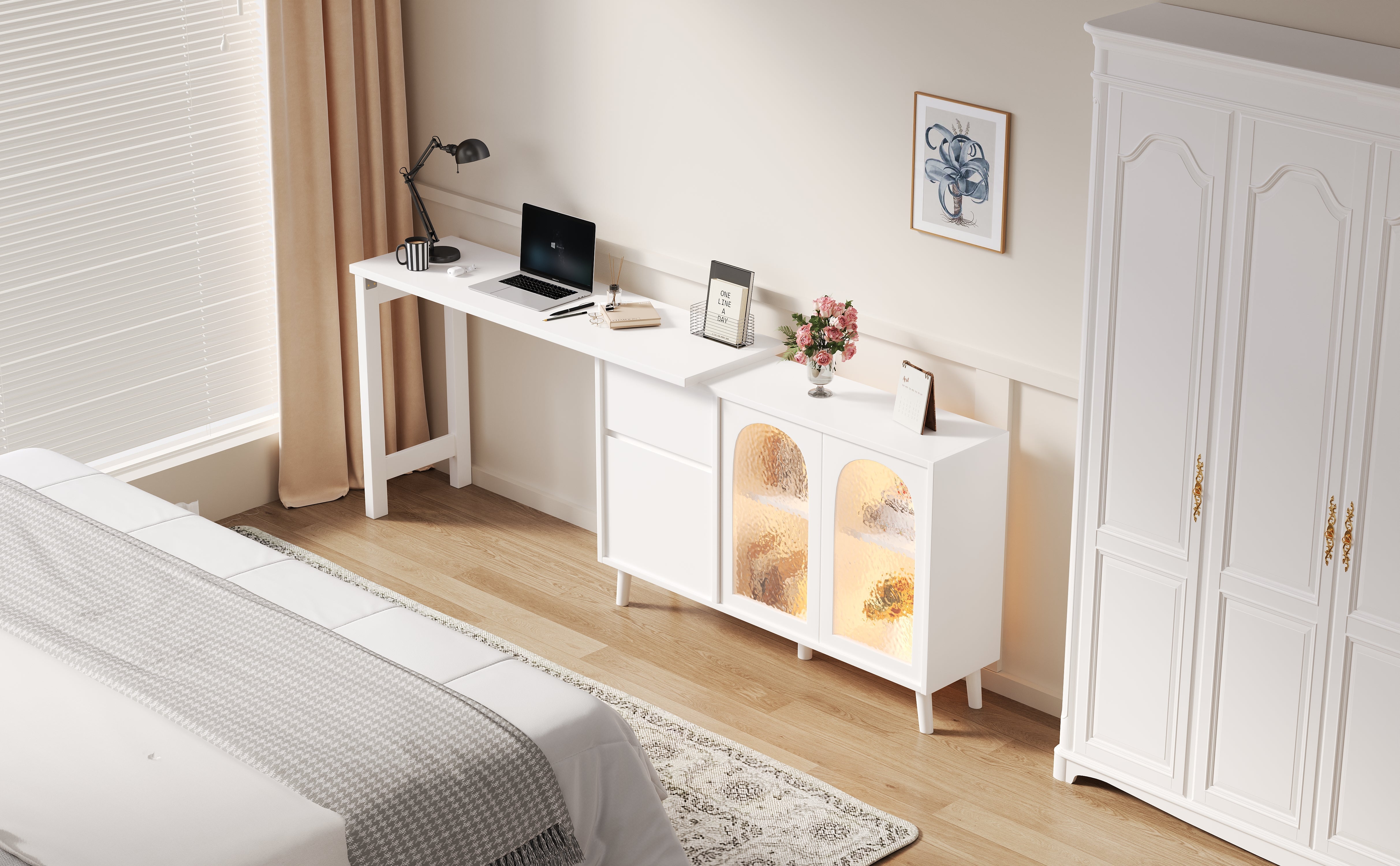 Logidon LED bureau 2-in-1 dressoir wit 120x40x78 cm
