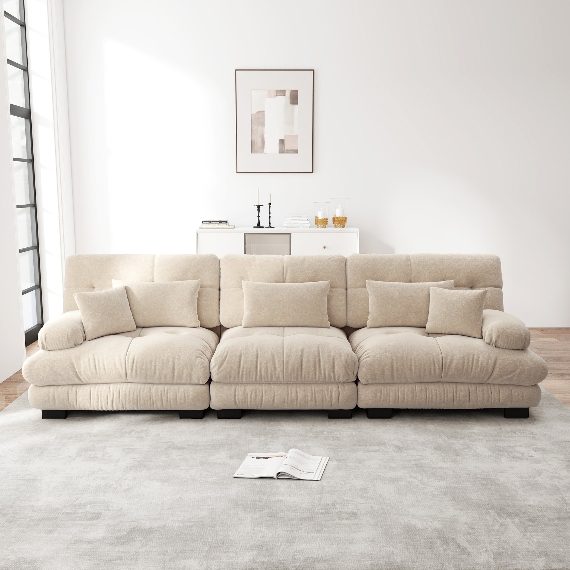Logidon 3-zits hoekbank diepe zit chenille lichtbruin 313x77x81 cm