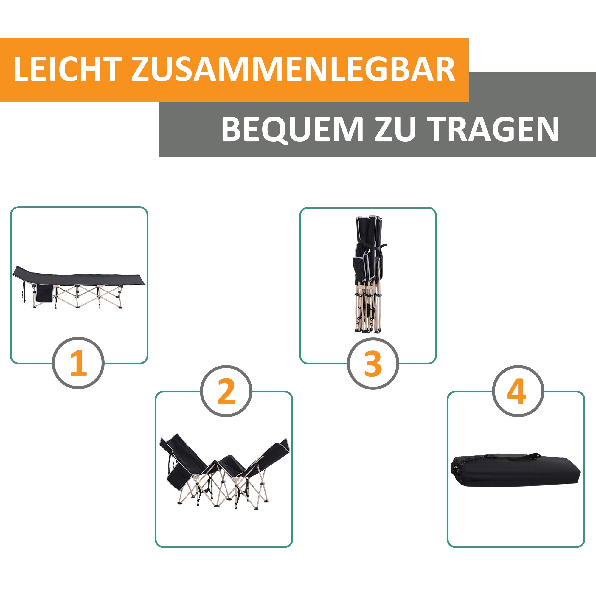 Logidon Camp Bed Opvouwbaar campingbed 190x68x52 zwarte draagtas