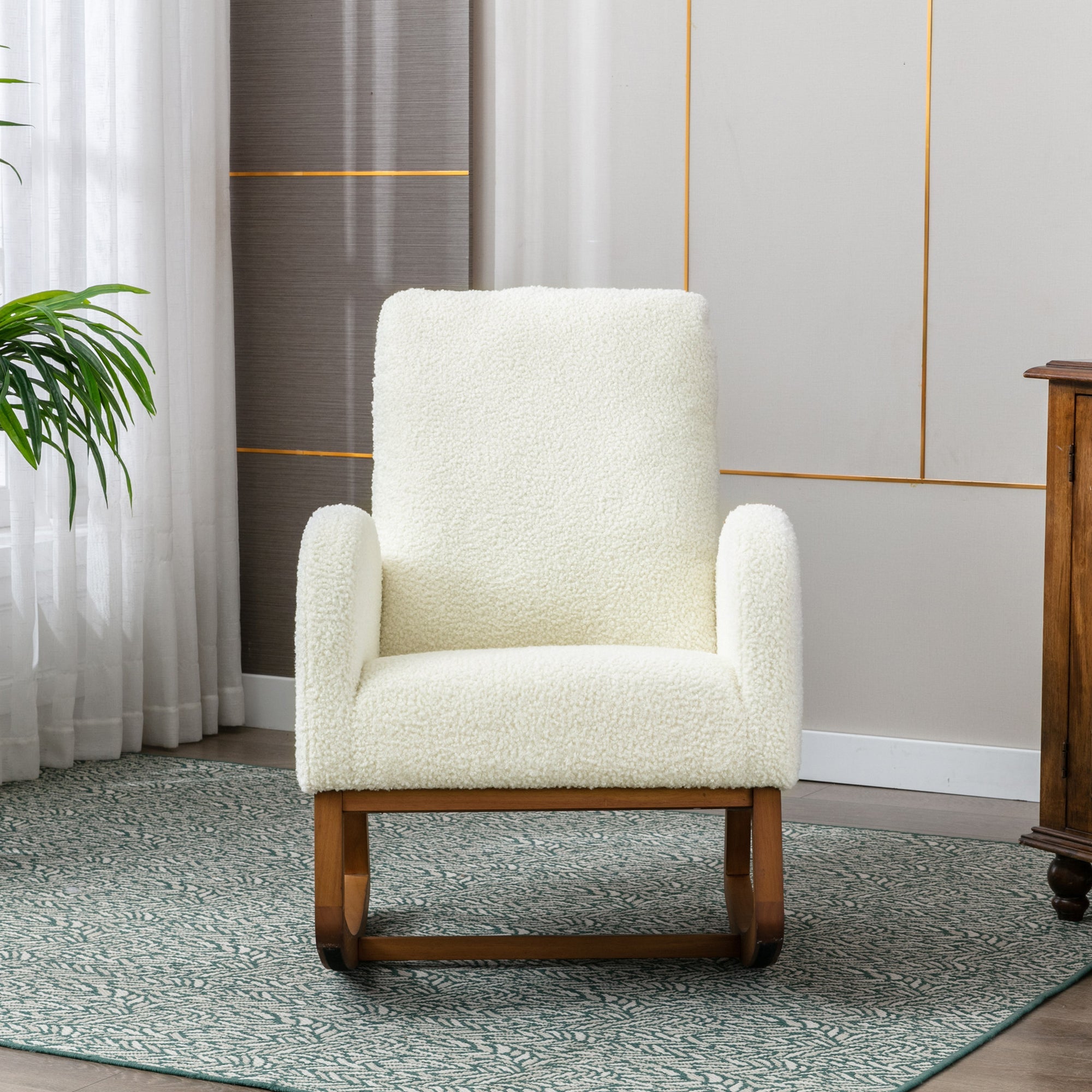 Logidon Fluwelen Witte Schommelstoel Mid Century Modern Gestoffeerd