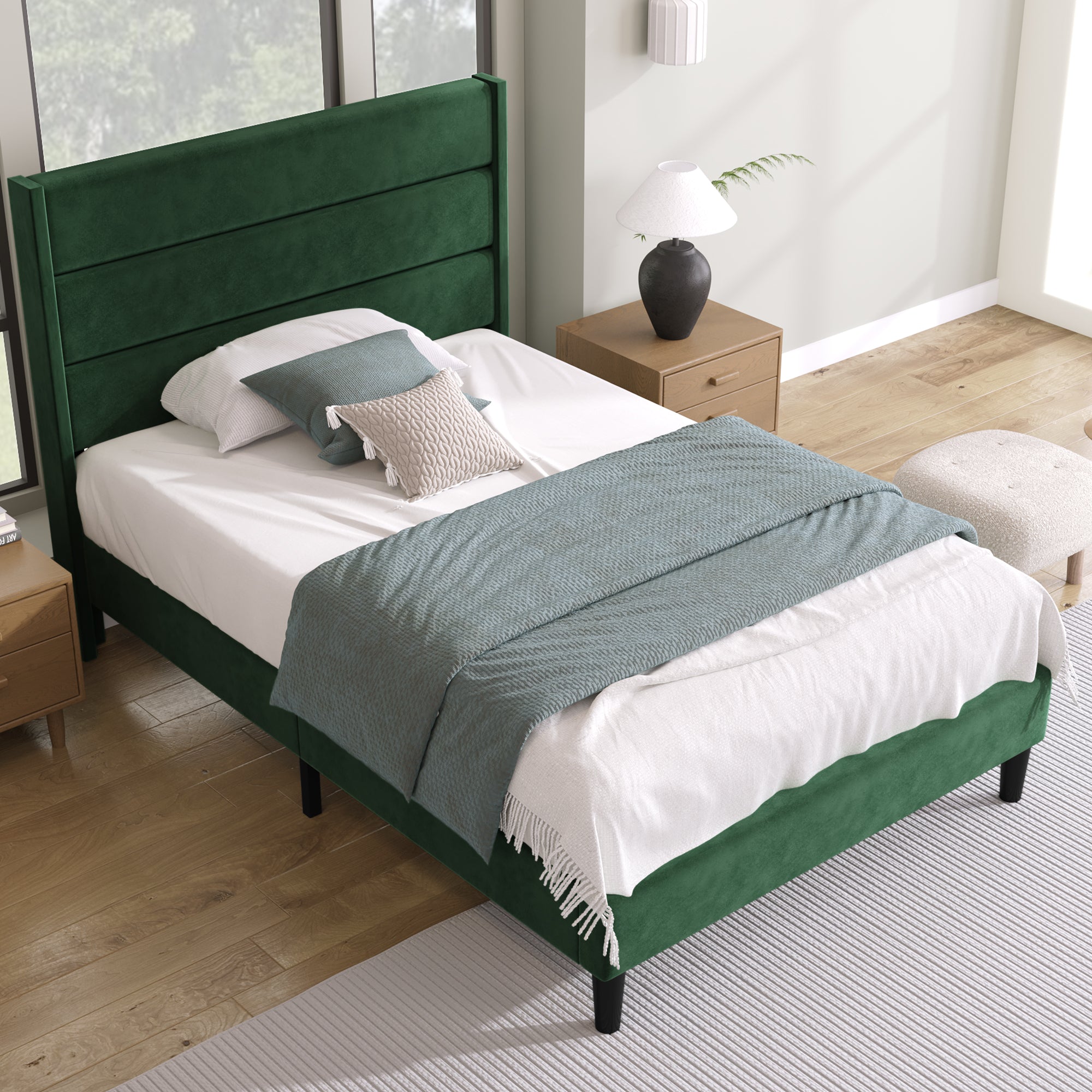 Logidon gestoffeerd bed 90x200 cm donkergroen fluwelen bekleding modern design