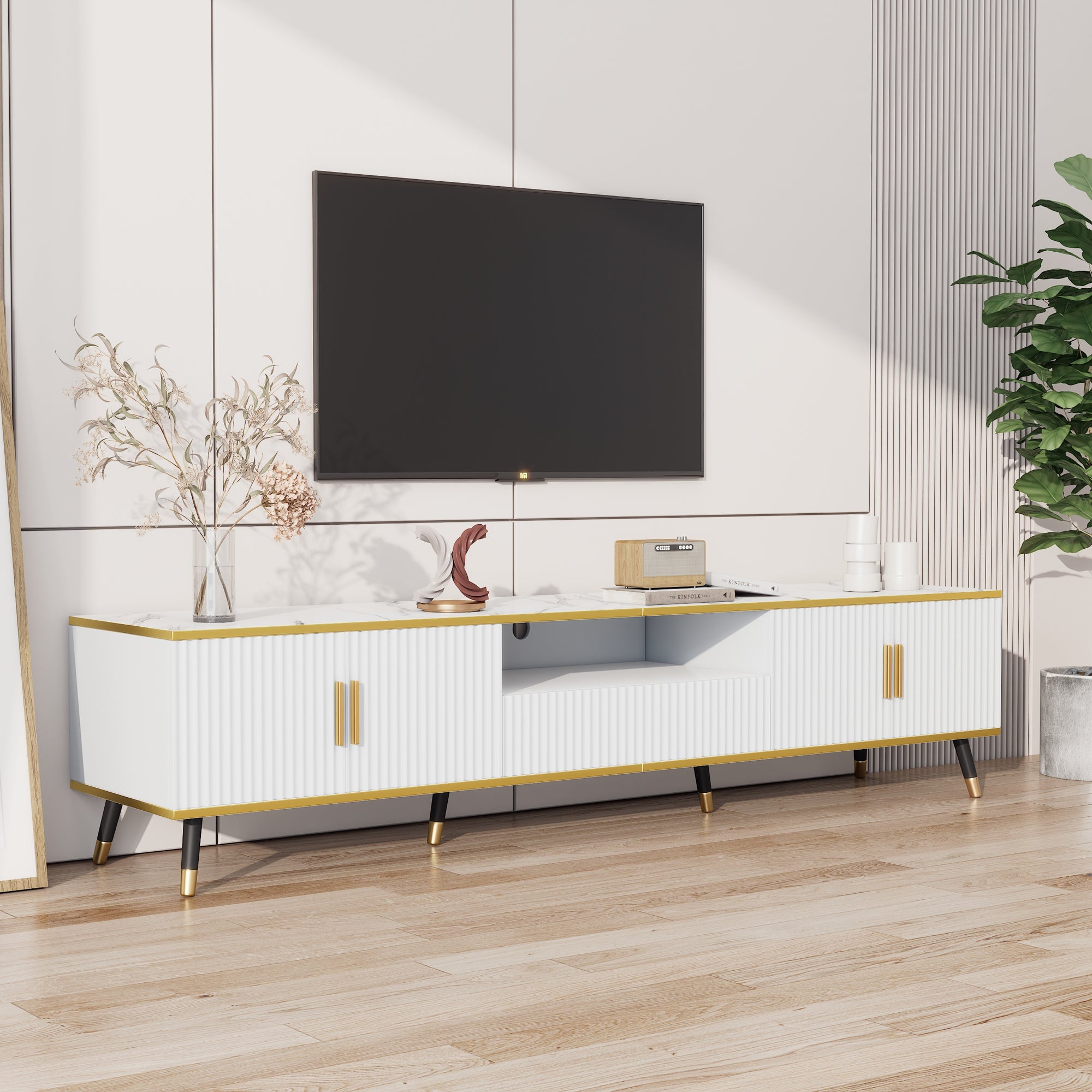 Logidon Modern TV-meubel Wit Marmerlook 200x40x46 cm
