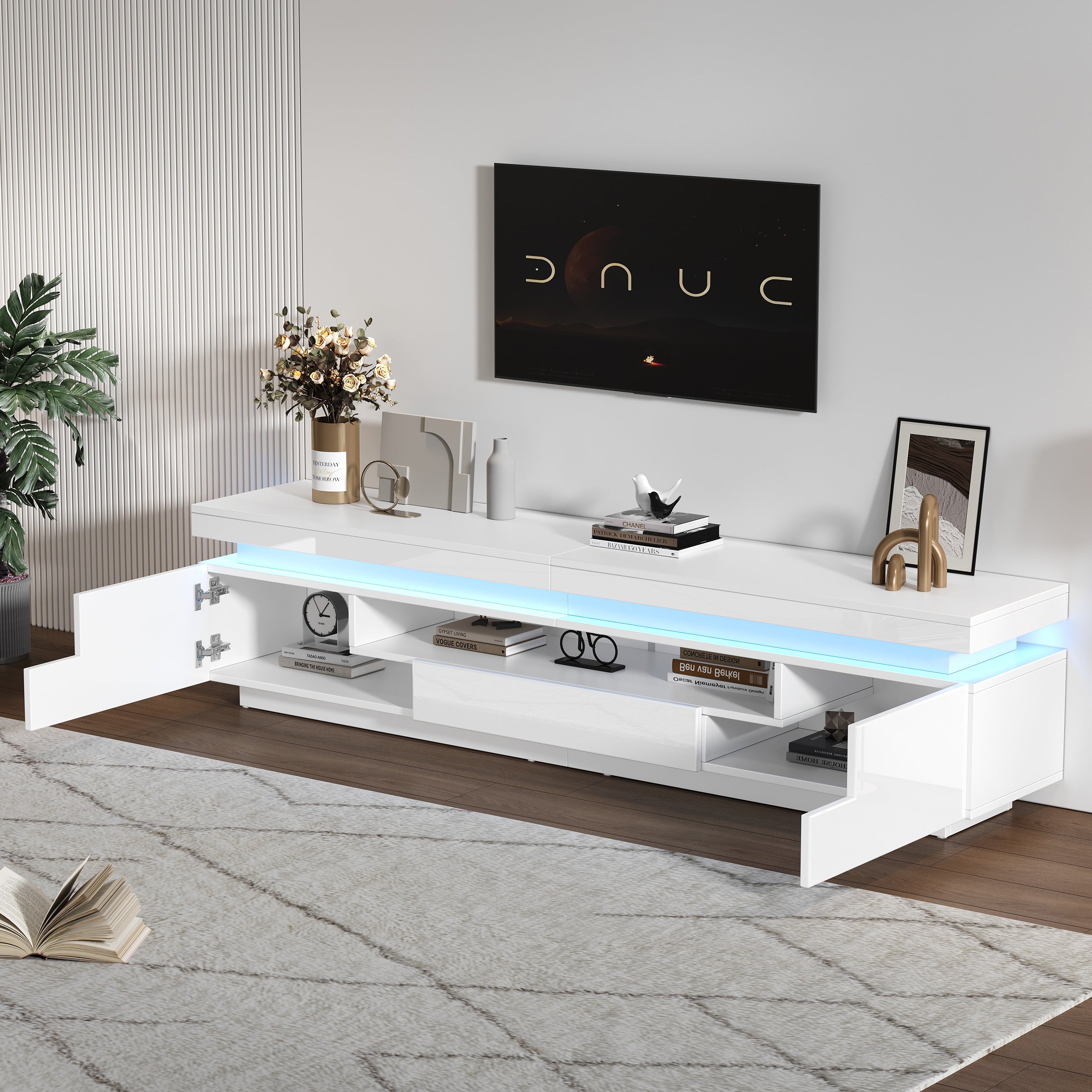 Logidon wit hoogglans LED lowboard 175x38x45 cm met 2 kasten