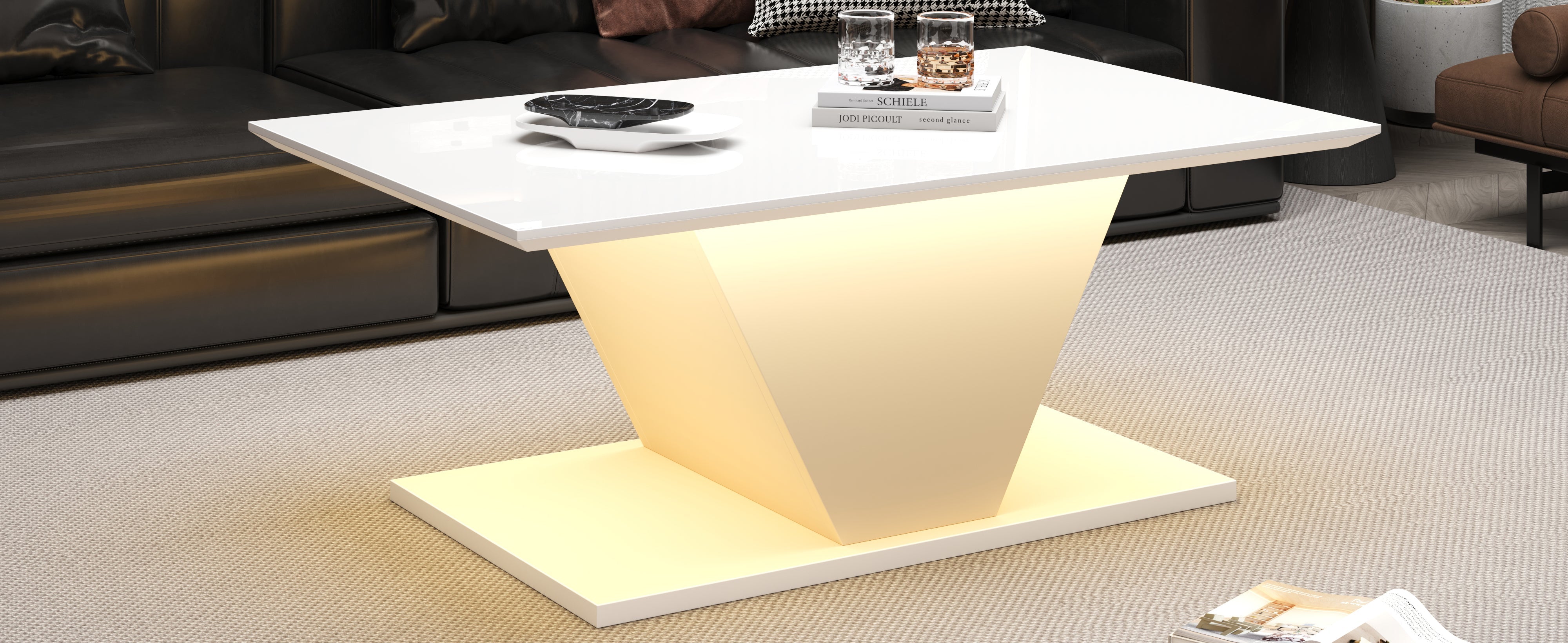 Logidon V-vorm salontafel wit hoogglans LED verlichting 100x50x46 cm