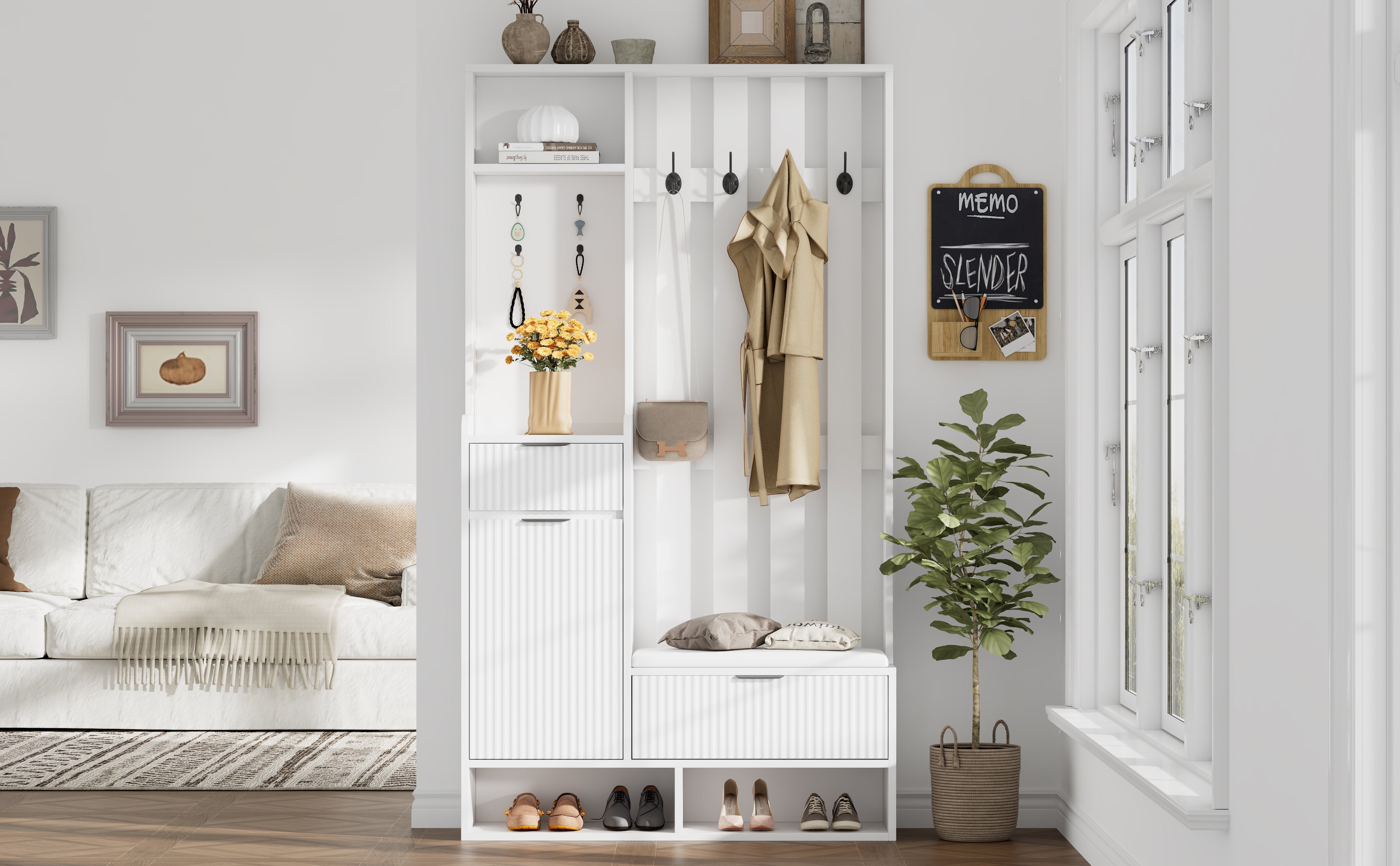 Logidon Kledingkast 6in1 Wit 100x30x180 cm Schoenenbankopberger