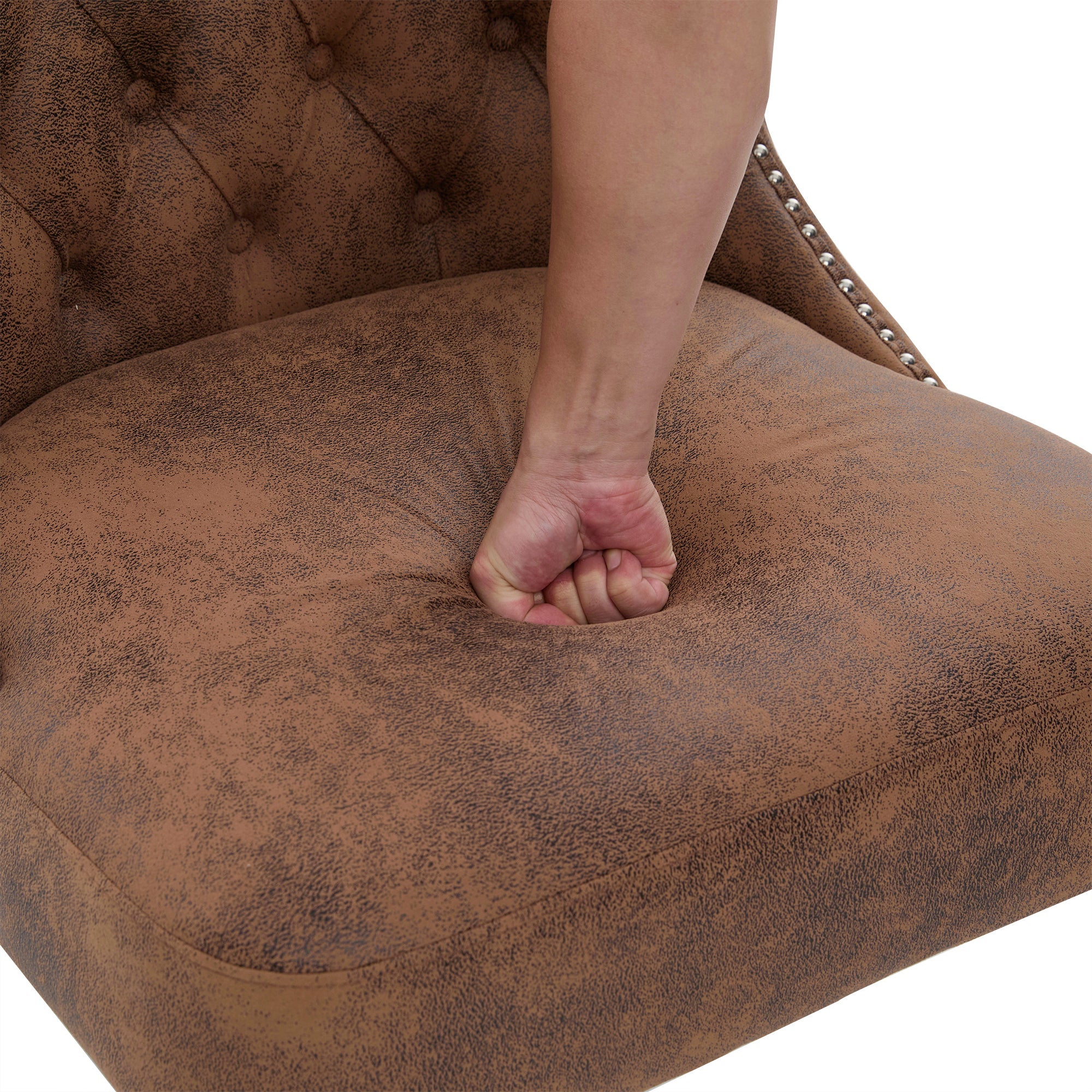 Logidon Tech stoffen fauteuil zonder armknop en klinknagels koffiebruin
