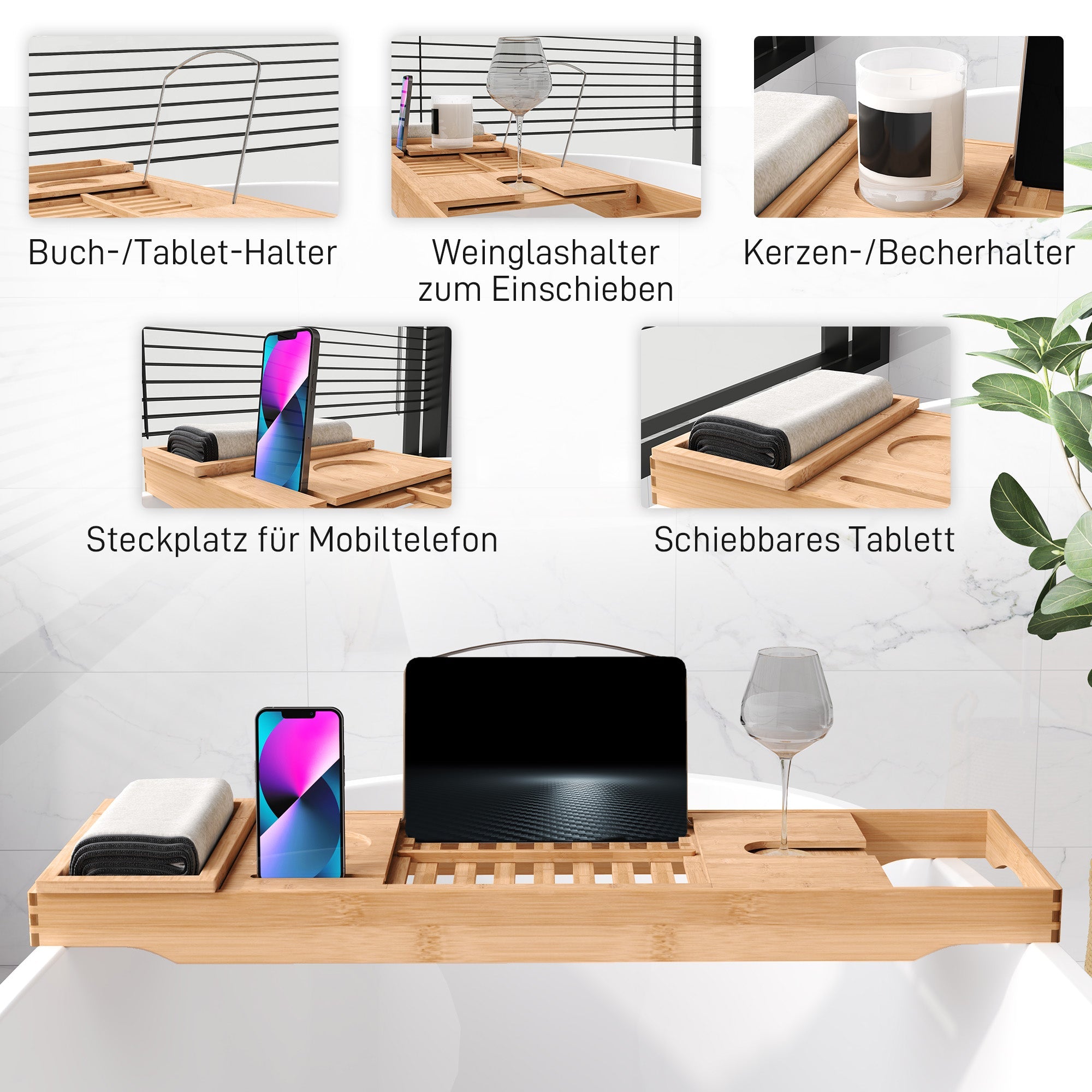 Logidon Bamboe Badplank Verstelbaar 70-105x21,8x5 cm