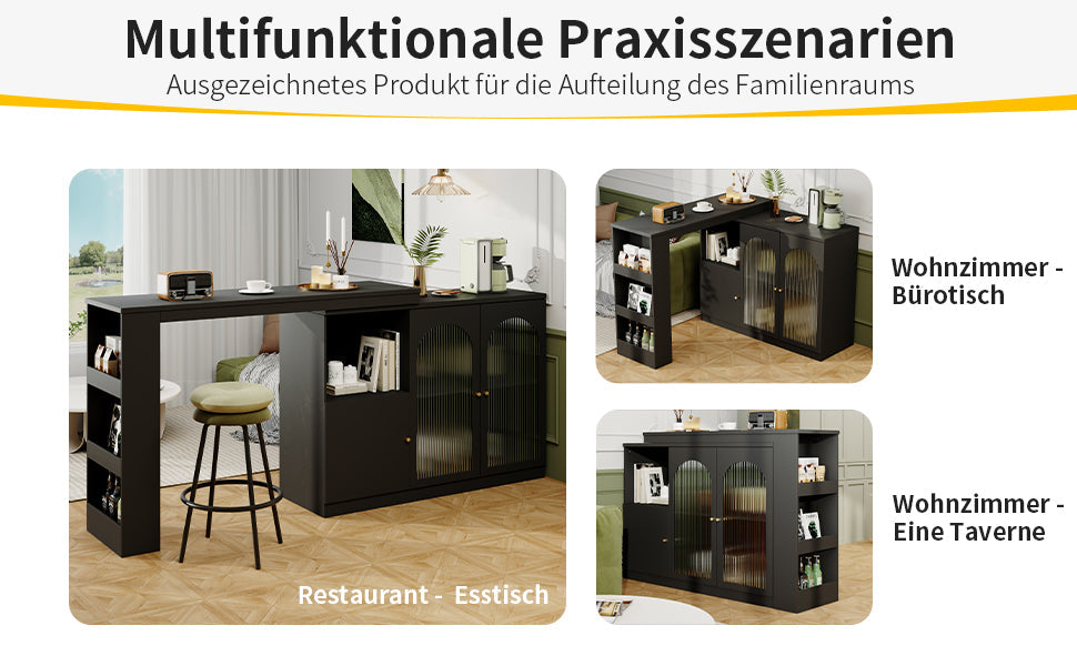 Logidon 360° Rotating Bar Table Black 120x40x97 cm Glass Doors