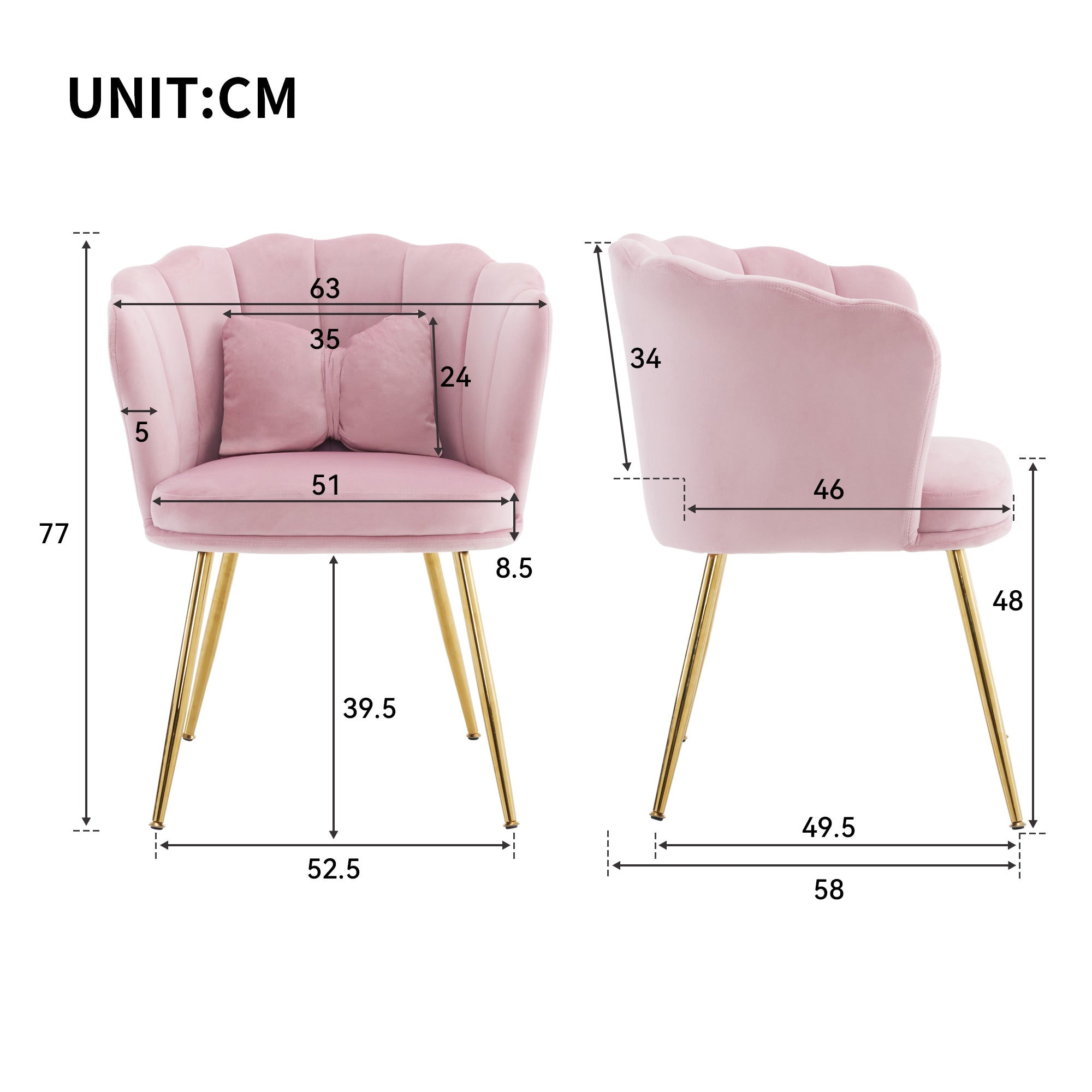 Logidon moderne roze fluwelen fauteuil met bloemblaadjesrugleuning