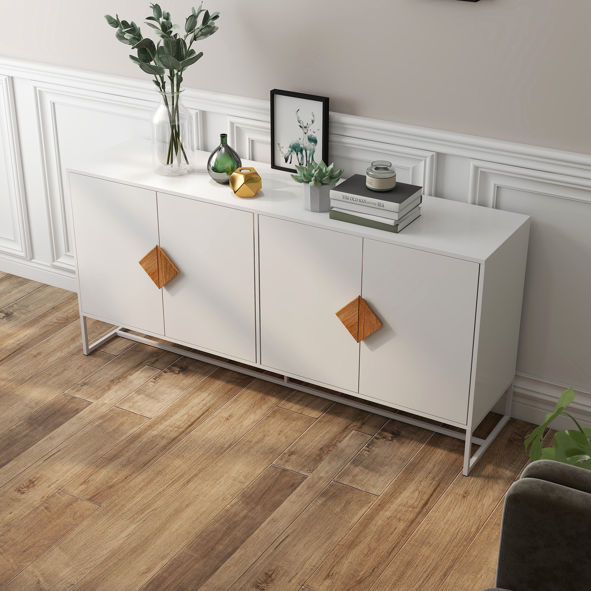 Logidon Wit Dressoir 160 cm met 4 deuren en dubbele opbergruimte