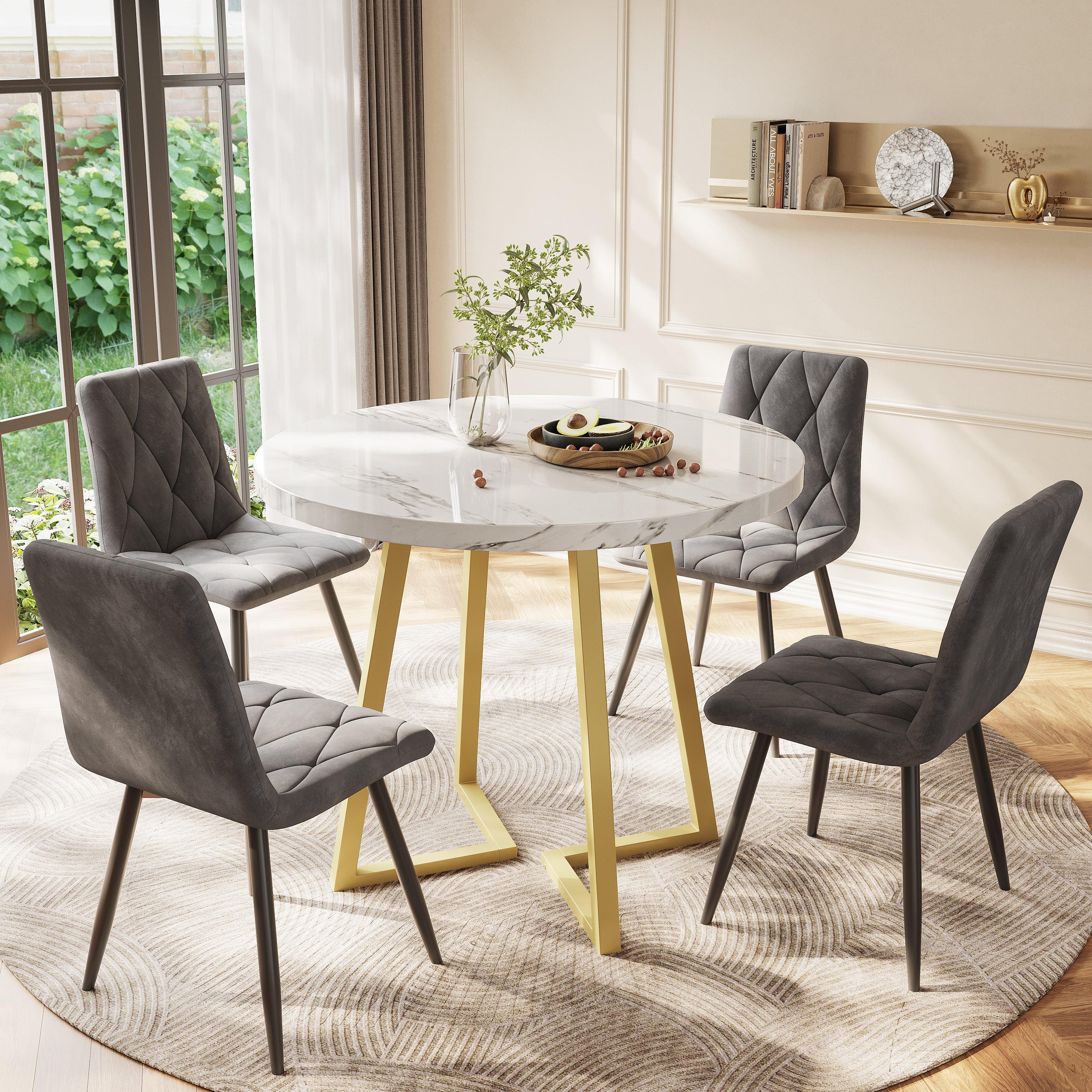 Logidon Ronde Eettafel Wit Marmeren Textuur Goud Frame 80 cm