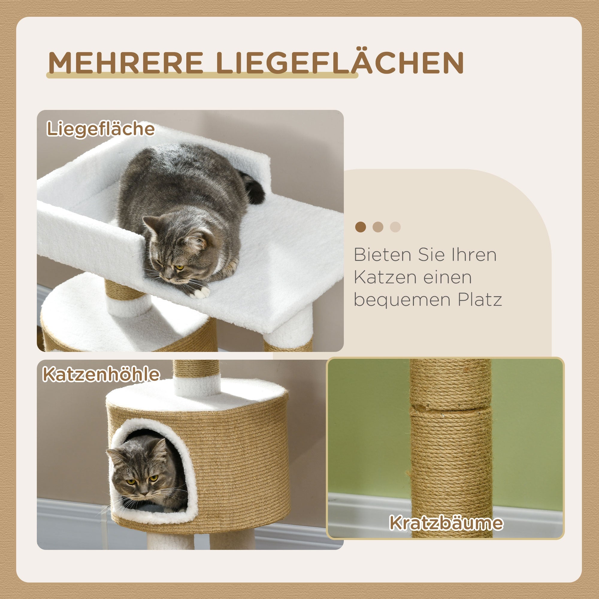 Logidon krabpaal 79 cm kattentoren grot ligvlak bruin wit