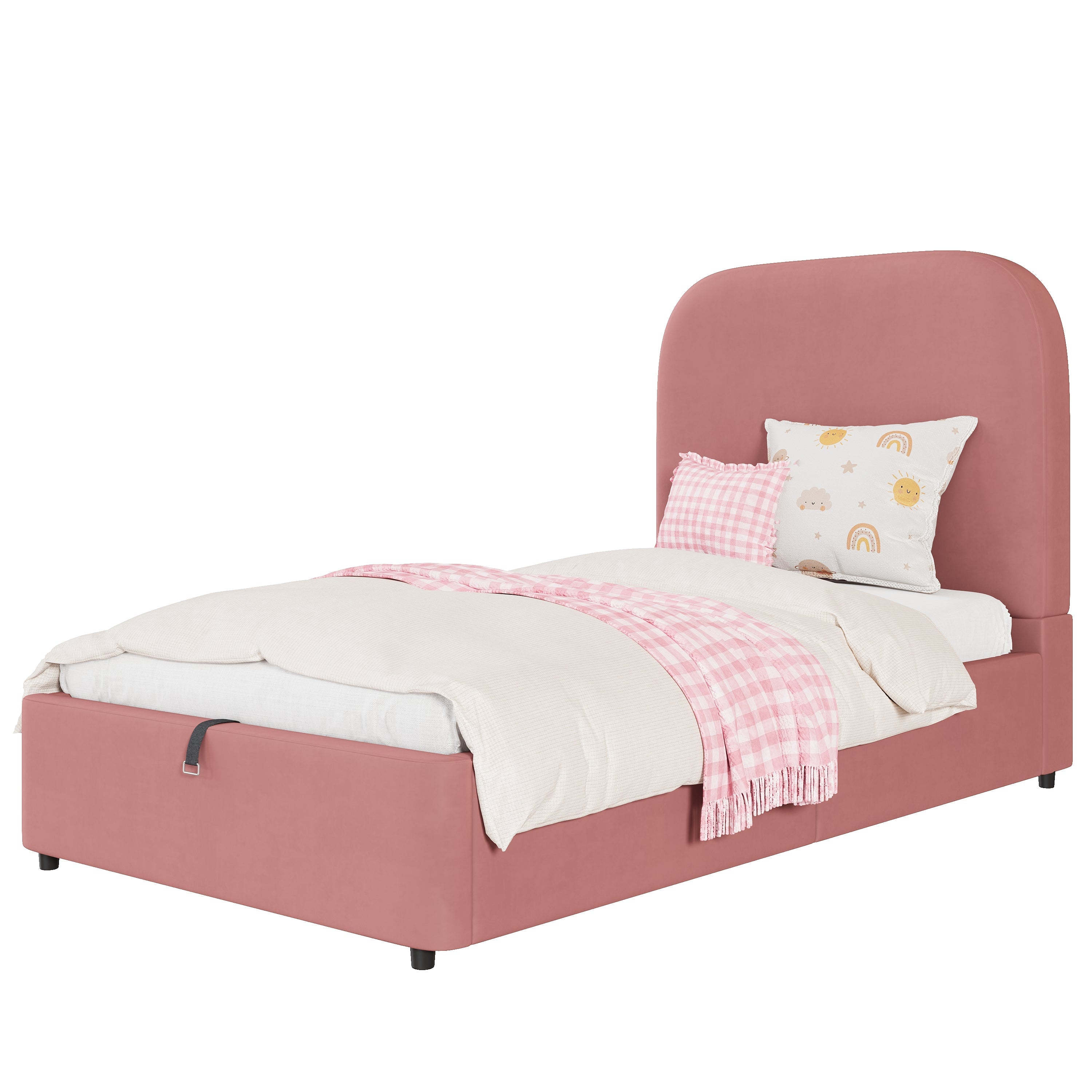 Logidon gestoffeerd bed 90x200 roze hydraulisch met opbergruimte fluweel