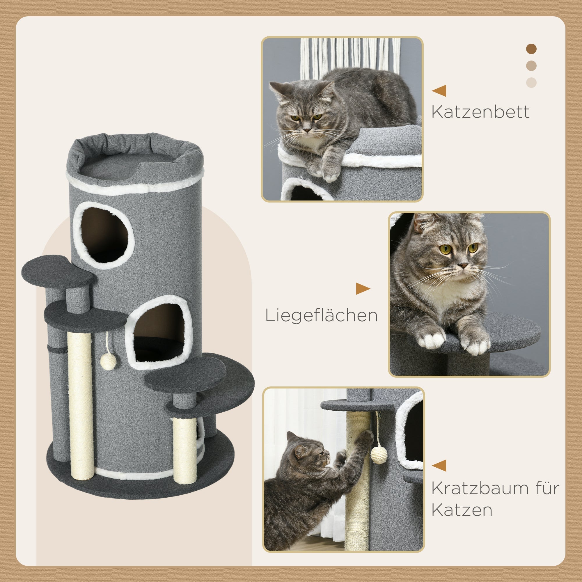 Logidon kattenkrabton 99 cm met kattenmand en speelbal grijs