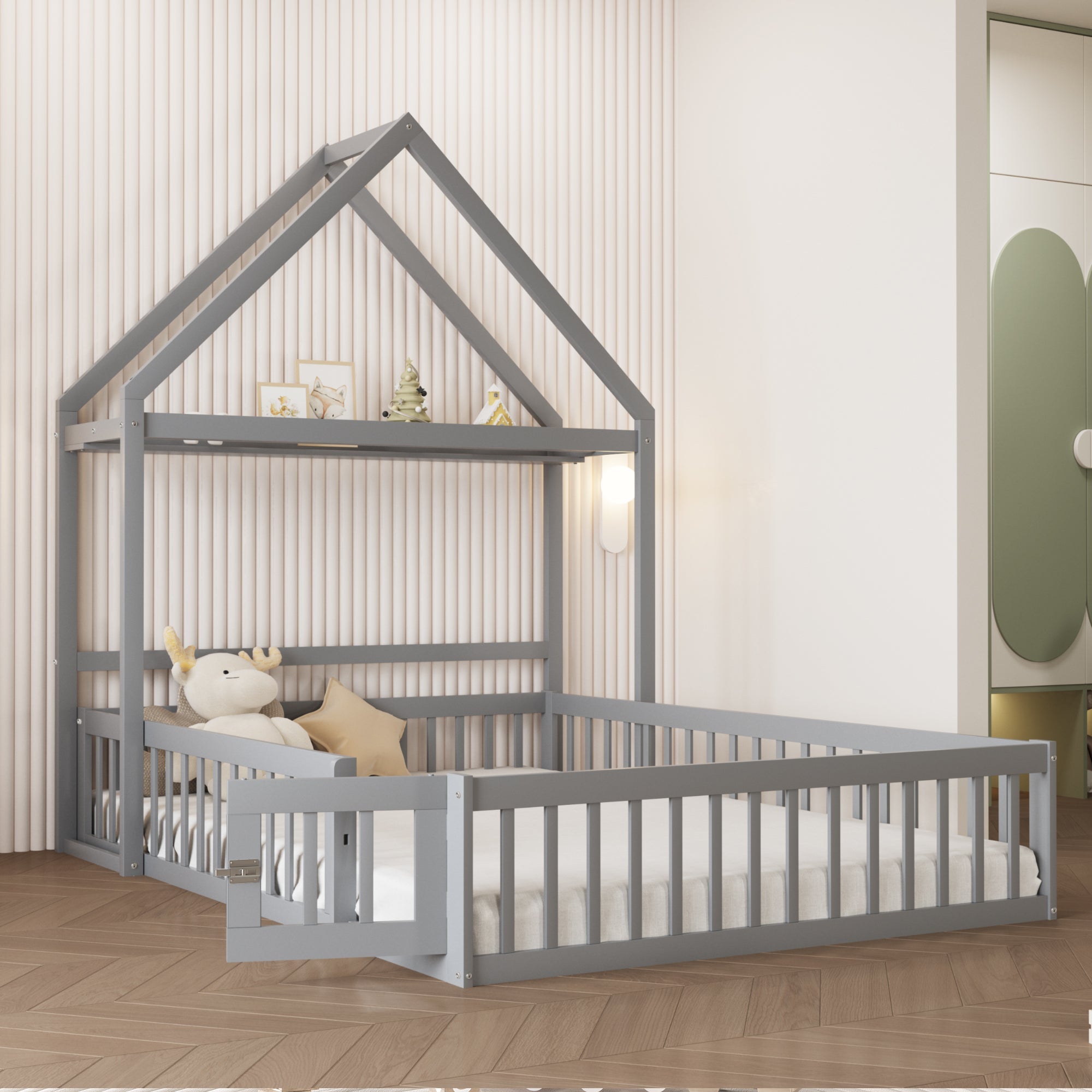 Logidon Kinderbed 140x200 Grijs met opbergruimte en deuren