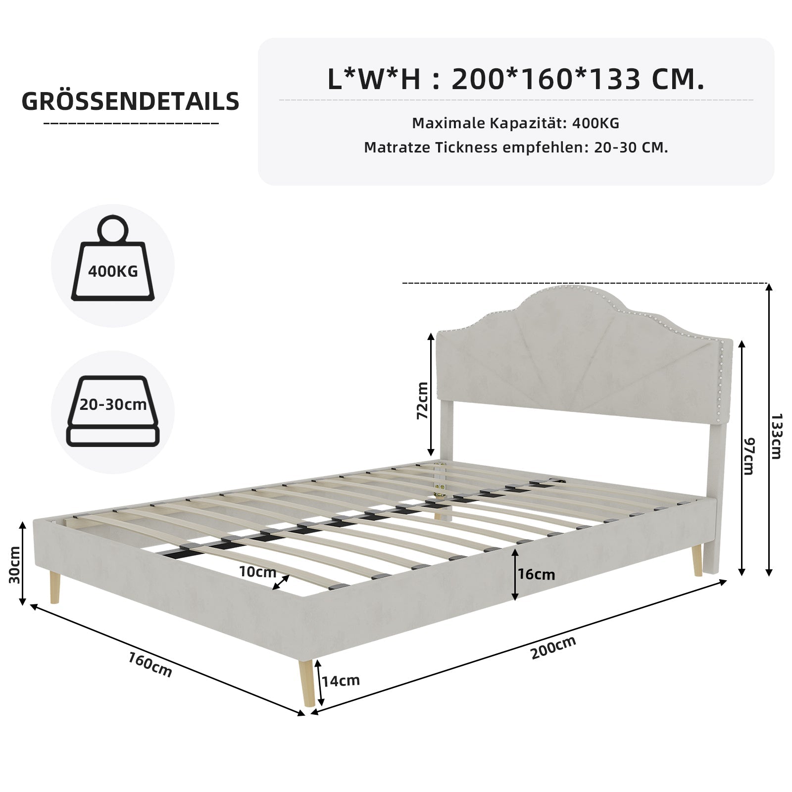Logidon bedstee 160x200 beige met elegant hoofdbord