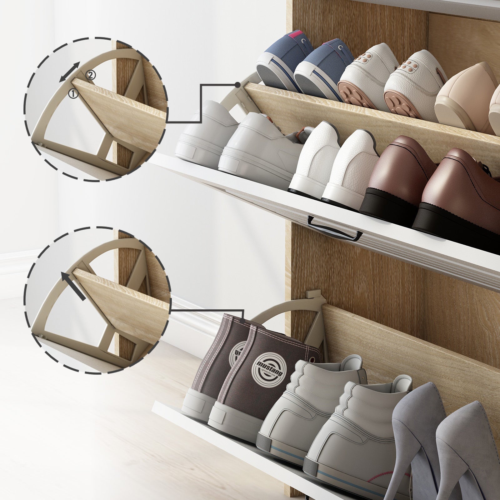 Logidon shoe chest white rotating shoe cabinet 3 flaps 2 drawers