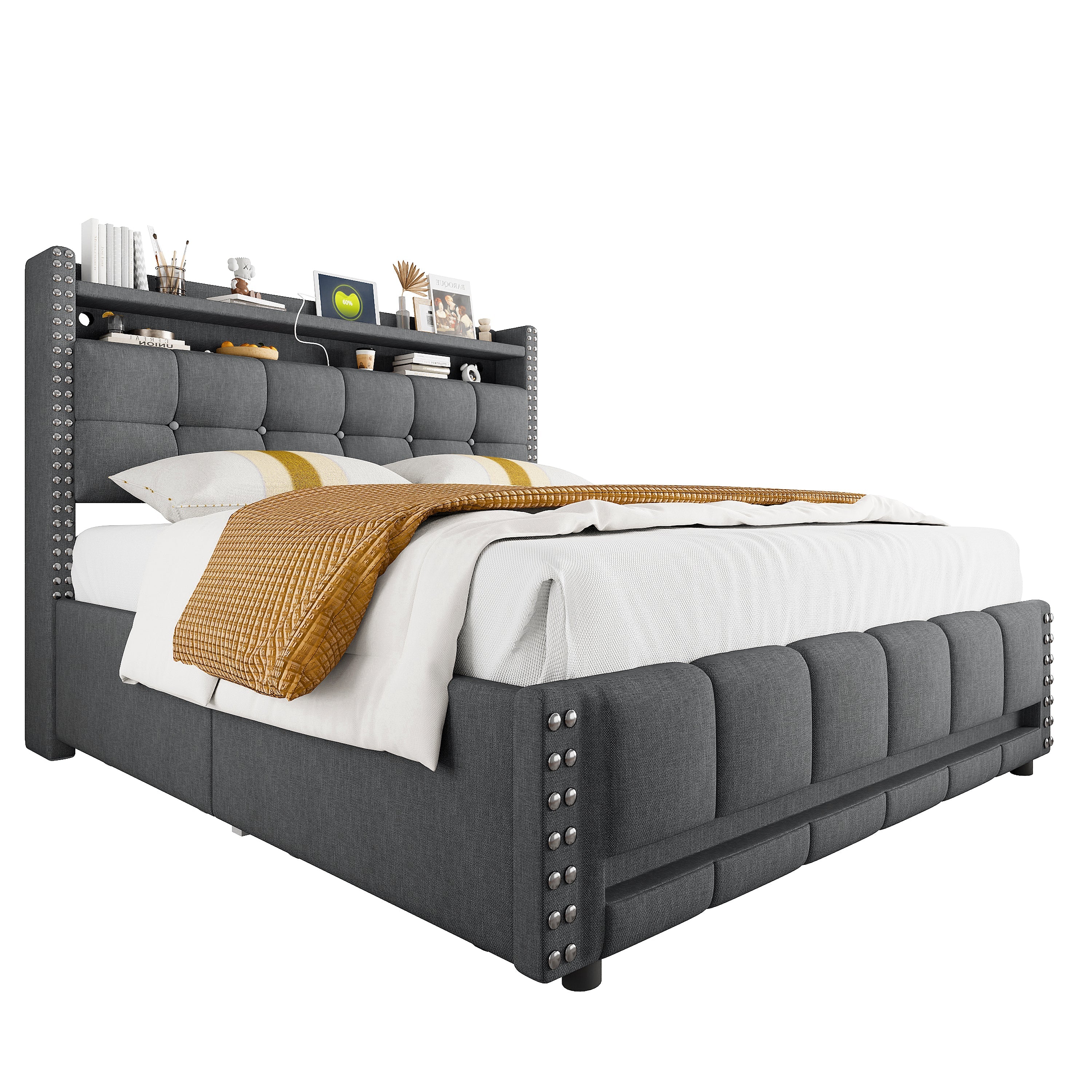 Logidon gestoffeerd bed 140x200 grijs met LED verlichting USB