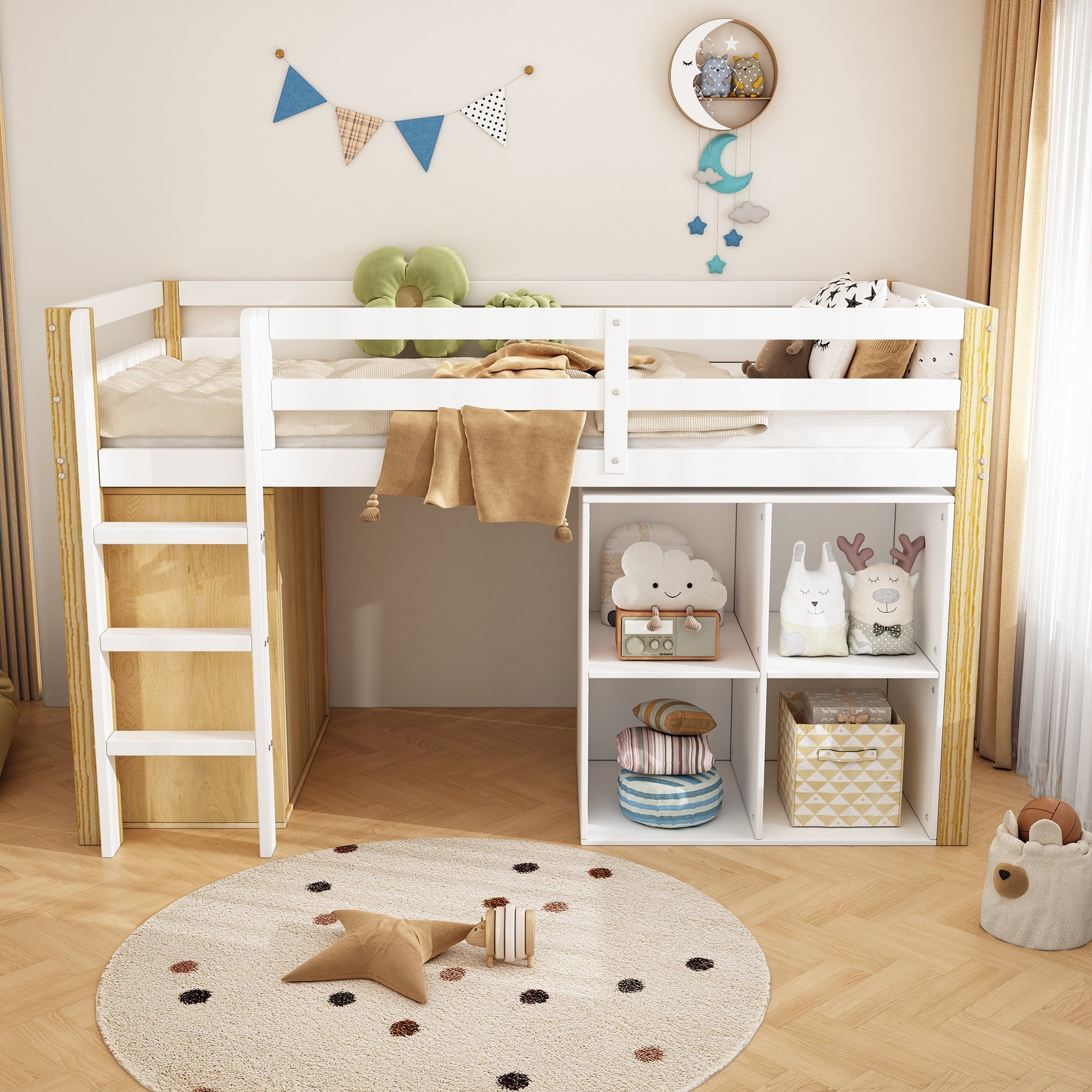 Logidon kinderhoogslaper 90x200 cm naturel wit met opbergruimte