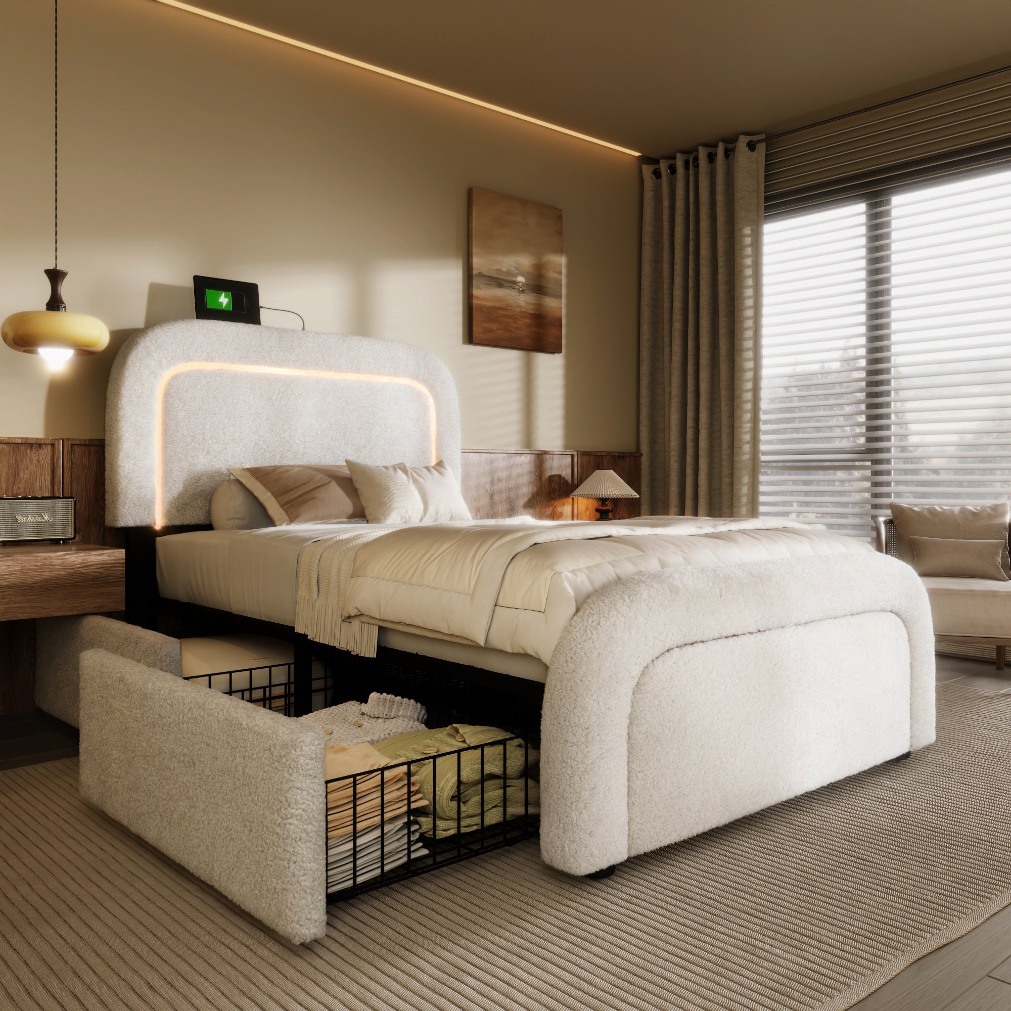 Logidon bedframe 90x200 met USB Type C oplaadfunctie wit