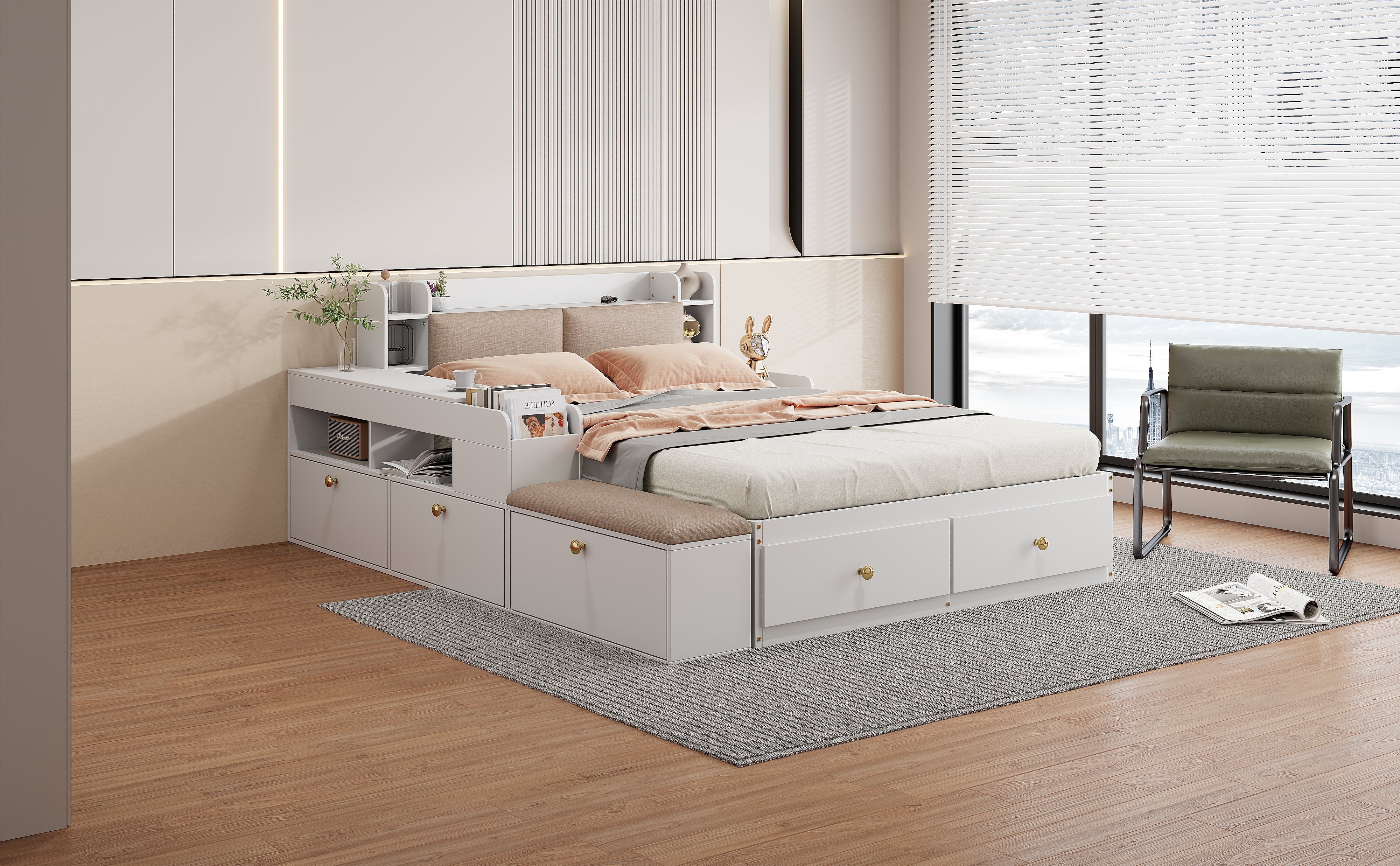 Logidon massief houten combinatiebed 140x200 cm wit met opbergruimte