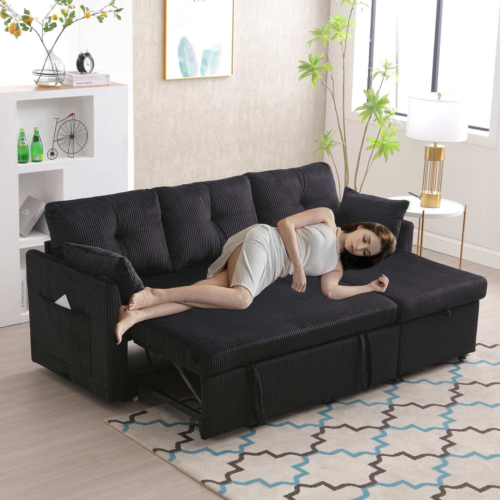 Logidon Modulaire Slaapbank Zwart Fluweel Met Opbergbedfunctie