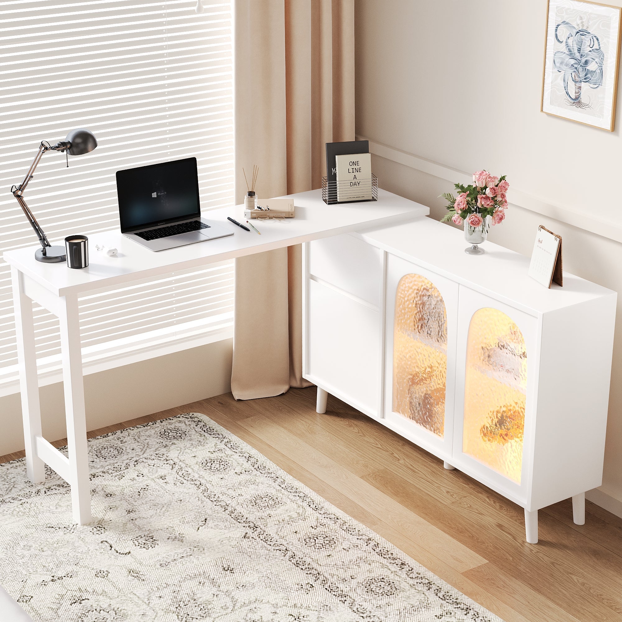 Logidon LED bureau 2-in-1 dressoir wit 120x40x78 cm
