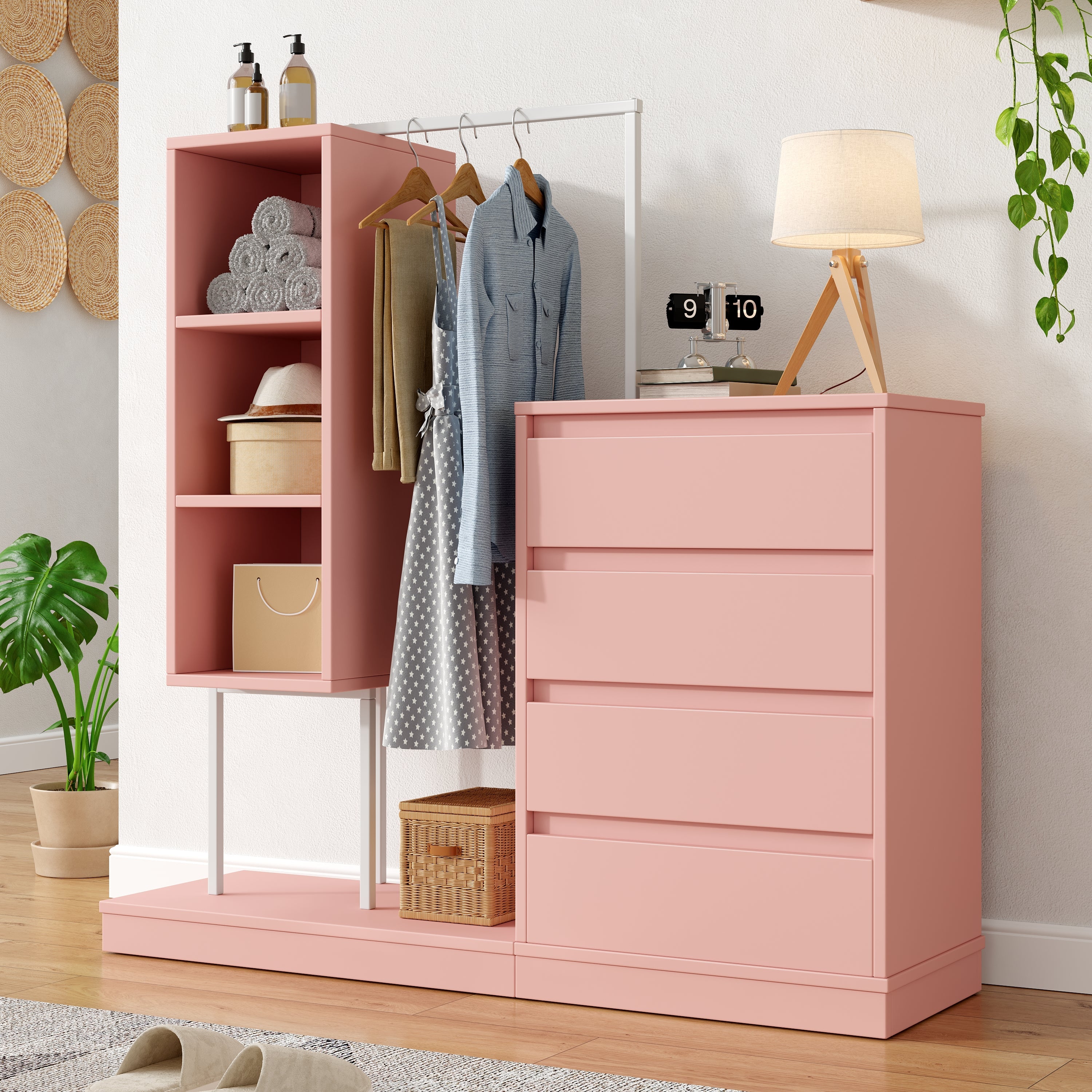 Logidon Kledingkast Roze 140x40x135 cm met lades en roede