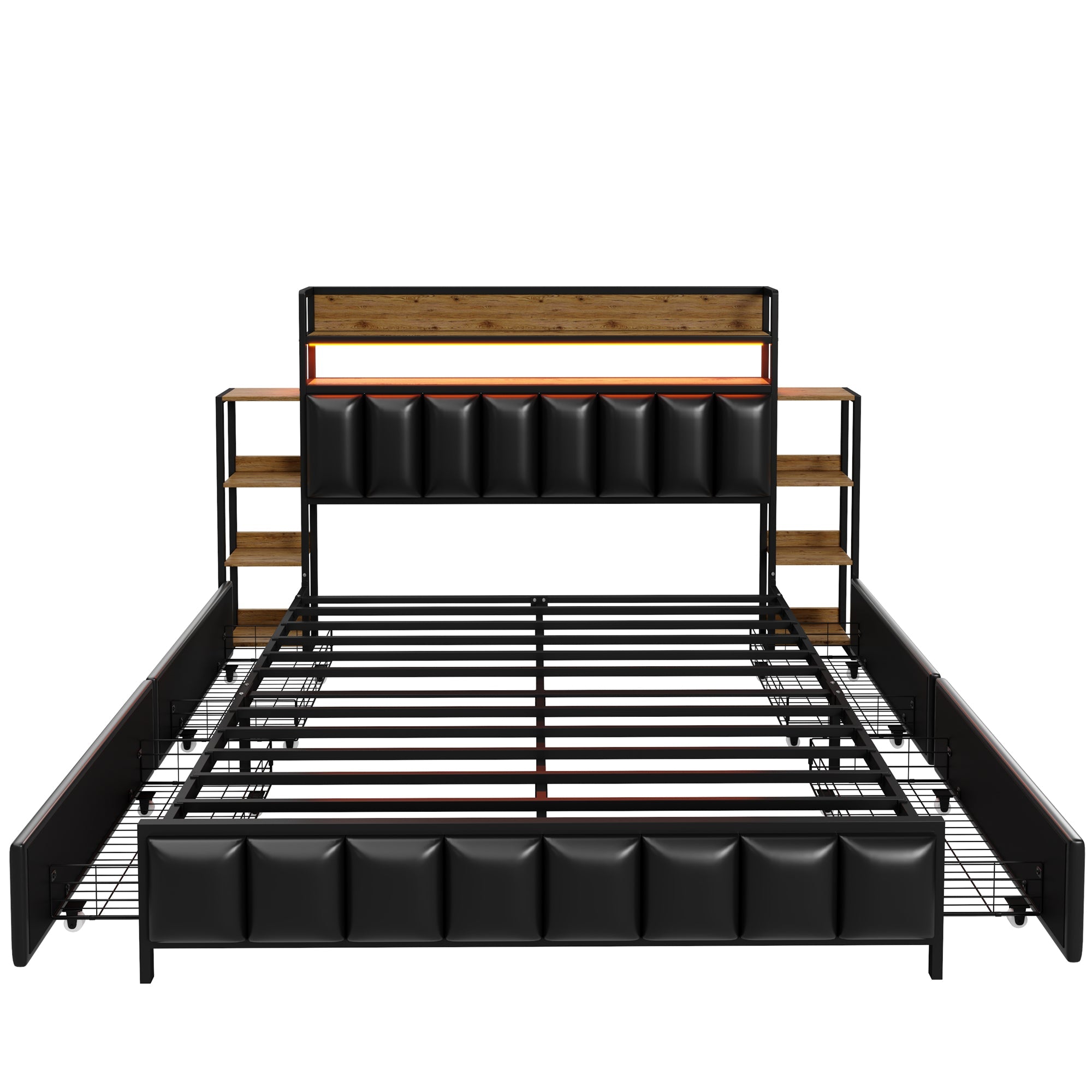 Logidon upholstered bed 160x200 cm with LED lighting storage space black