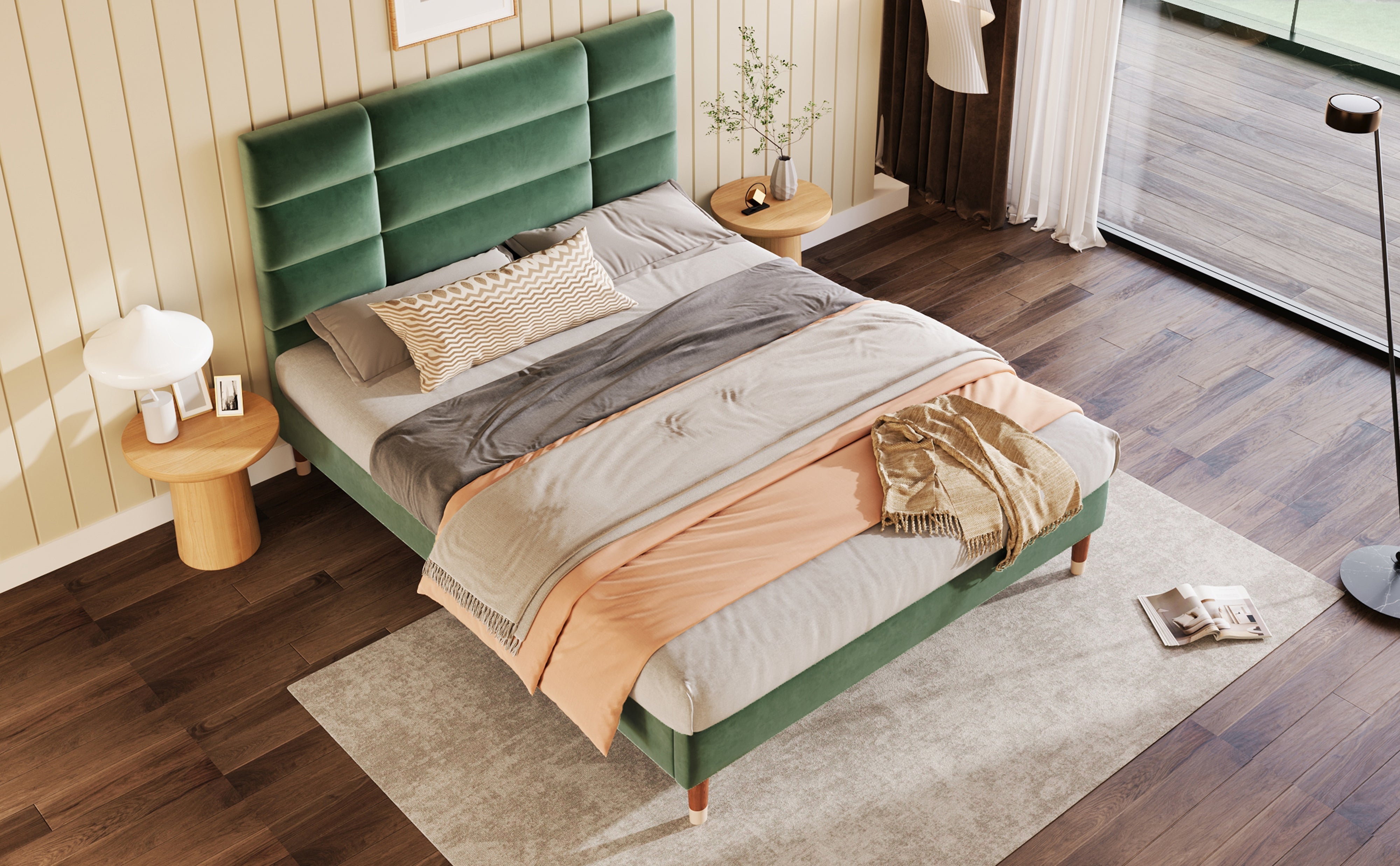 Logidon gestoffeerd bed 140x200 tweepersoonsbed met lattenbodem fluweel donkergroen