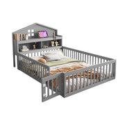 Logidon kinderbed 140x200 huisvorm massief hout grijs met opbergruimte
