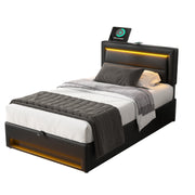 Logidon gestoffeerd bed 90x200 zwart USB-oplaadpoort LED-verlichting