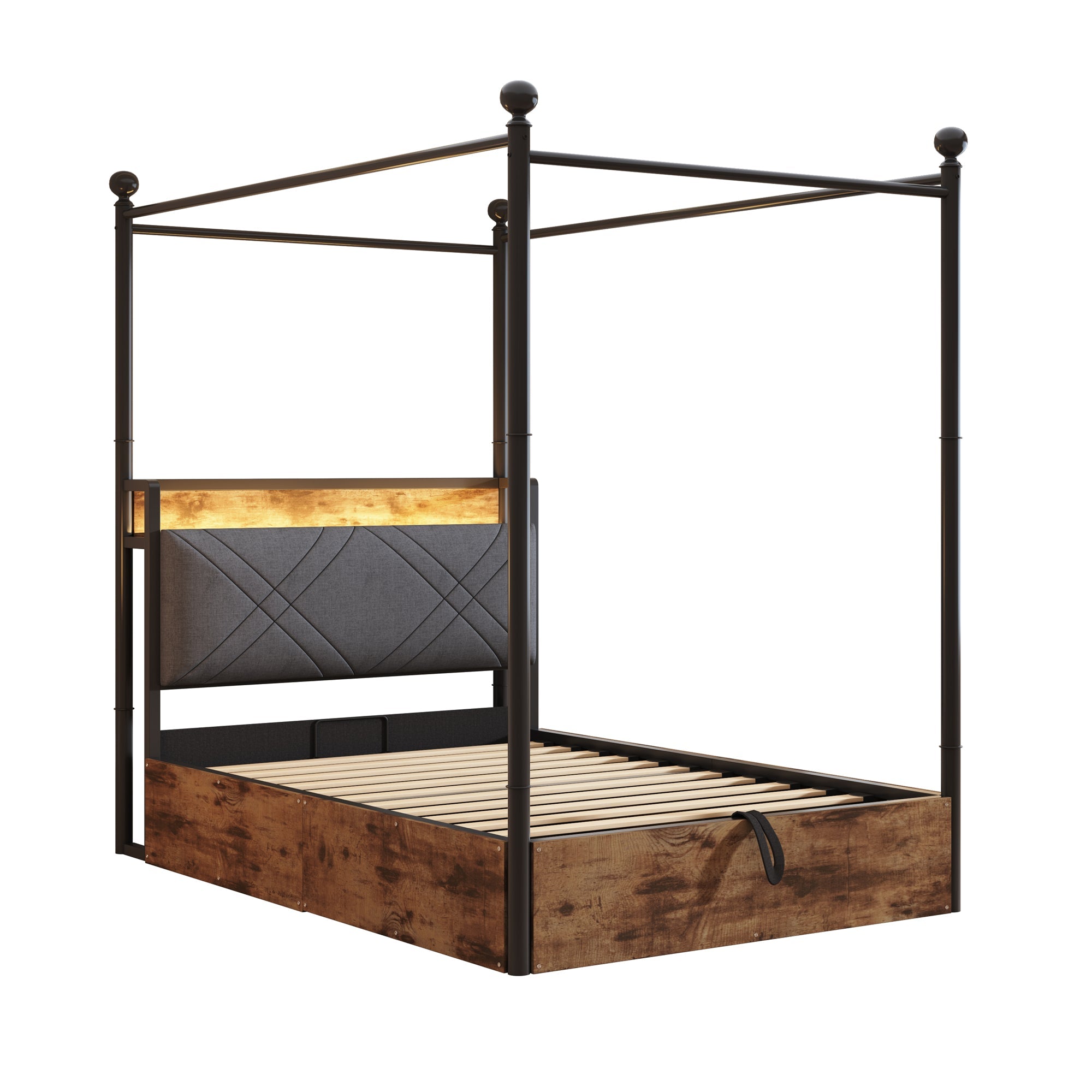 Logidon hemelbed 90x190 zwart met opbergruimte hydraulisch LED USB-C