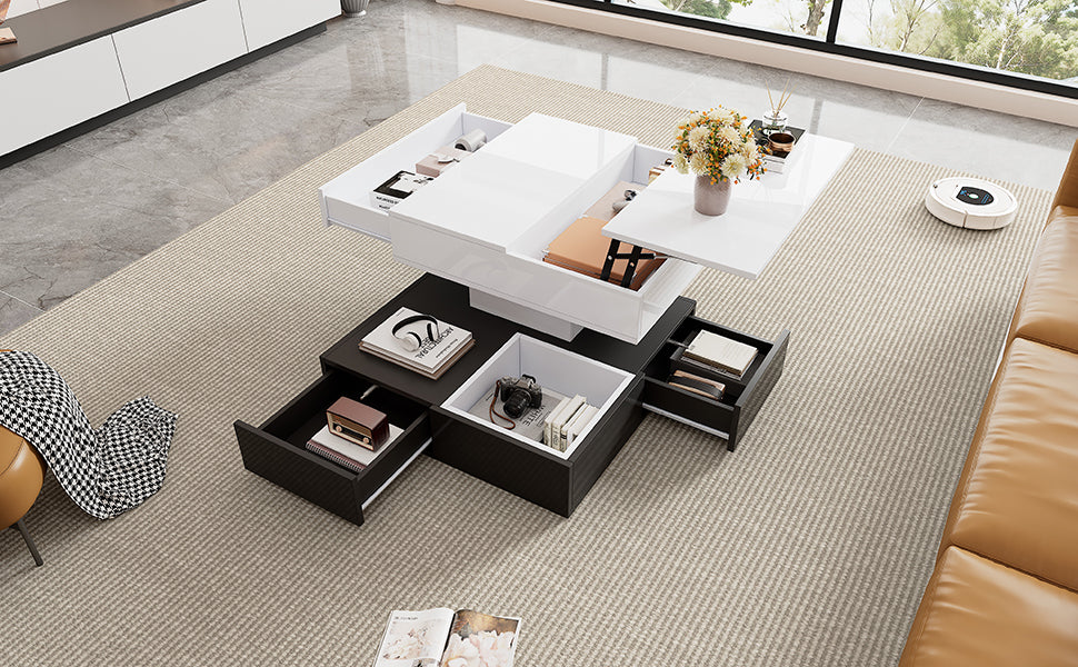 Logidon salontafel 70x70 hefblad 360 graden draaibaar 3 lades wit