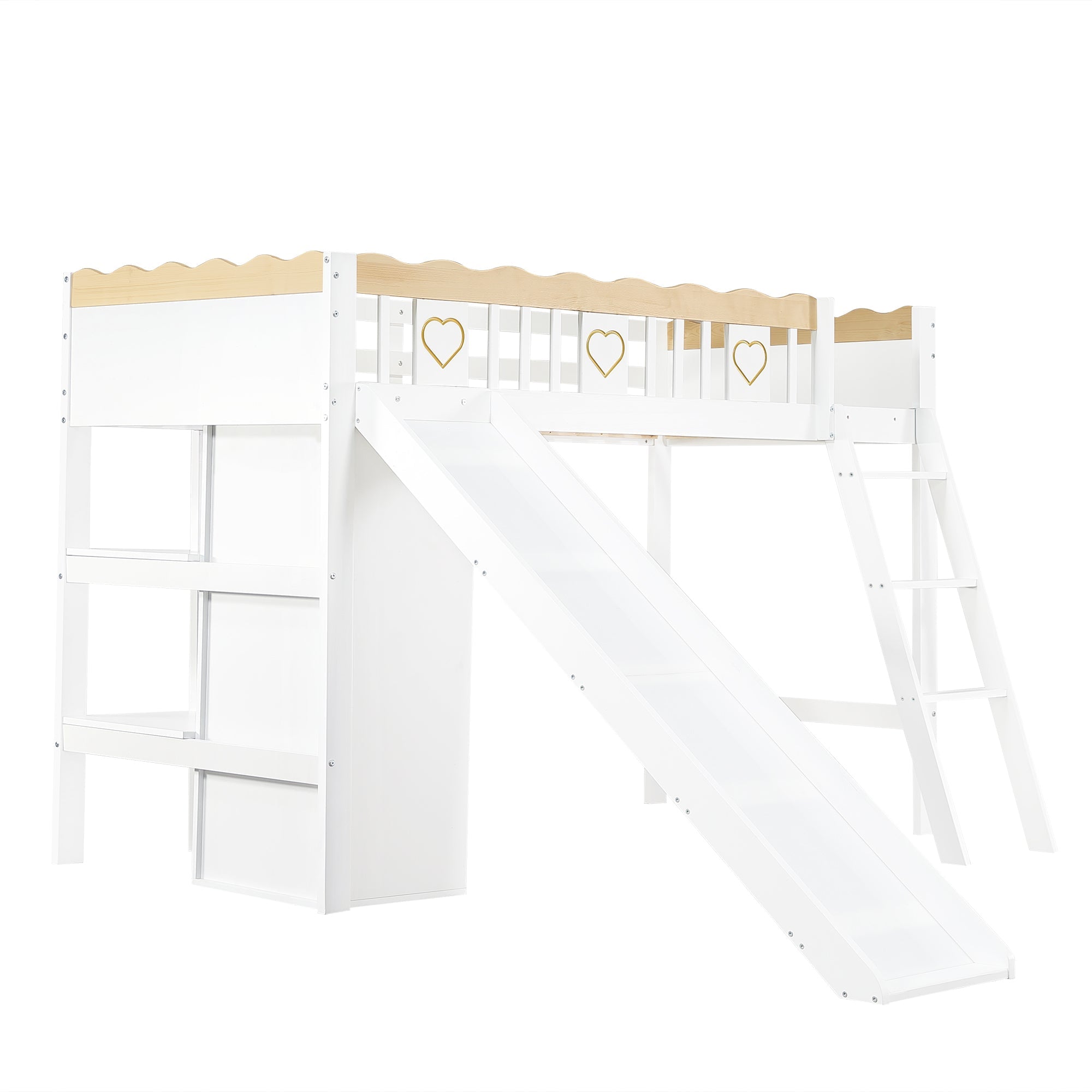 Logidon hoogslaper 90x200 cm met glijbaan en kledingkast wit naturel