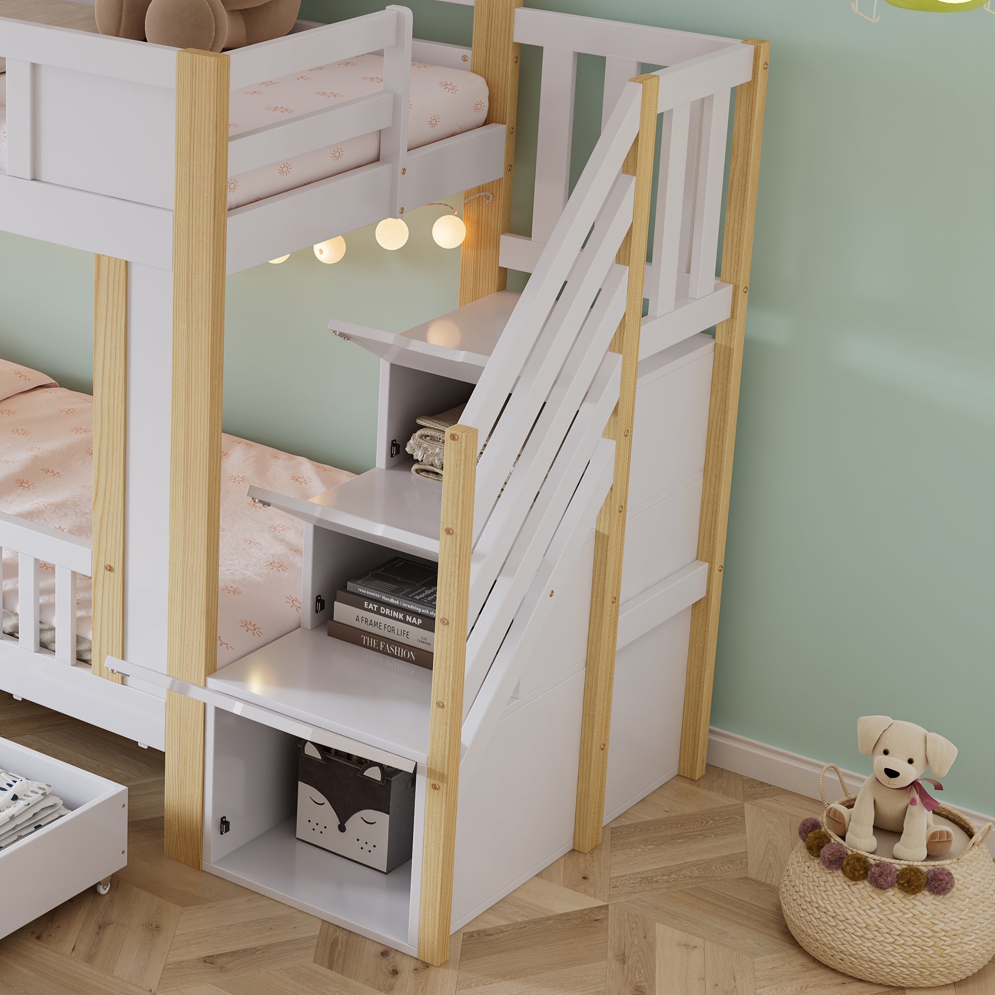 Logidon stapelbed kinderhoogslaper met trapkast opbergruimte 90x200