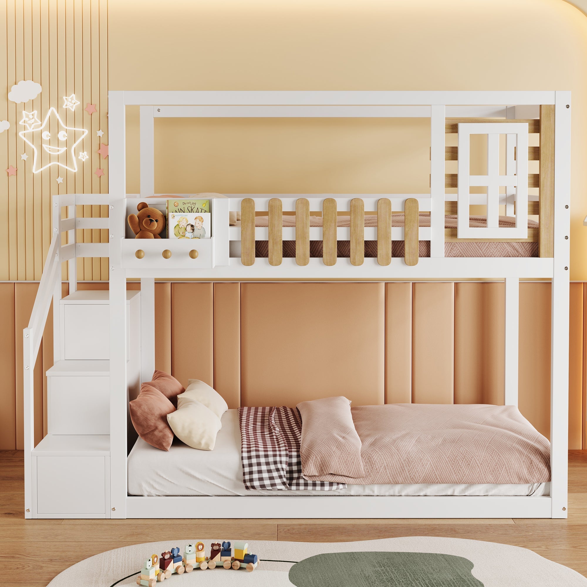 Logidon Bunk Bed With Stairs Window Pine Wood White 90x200 cm