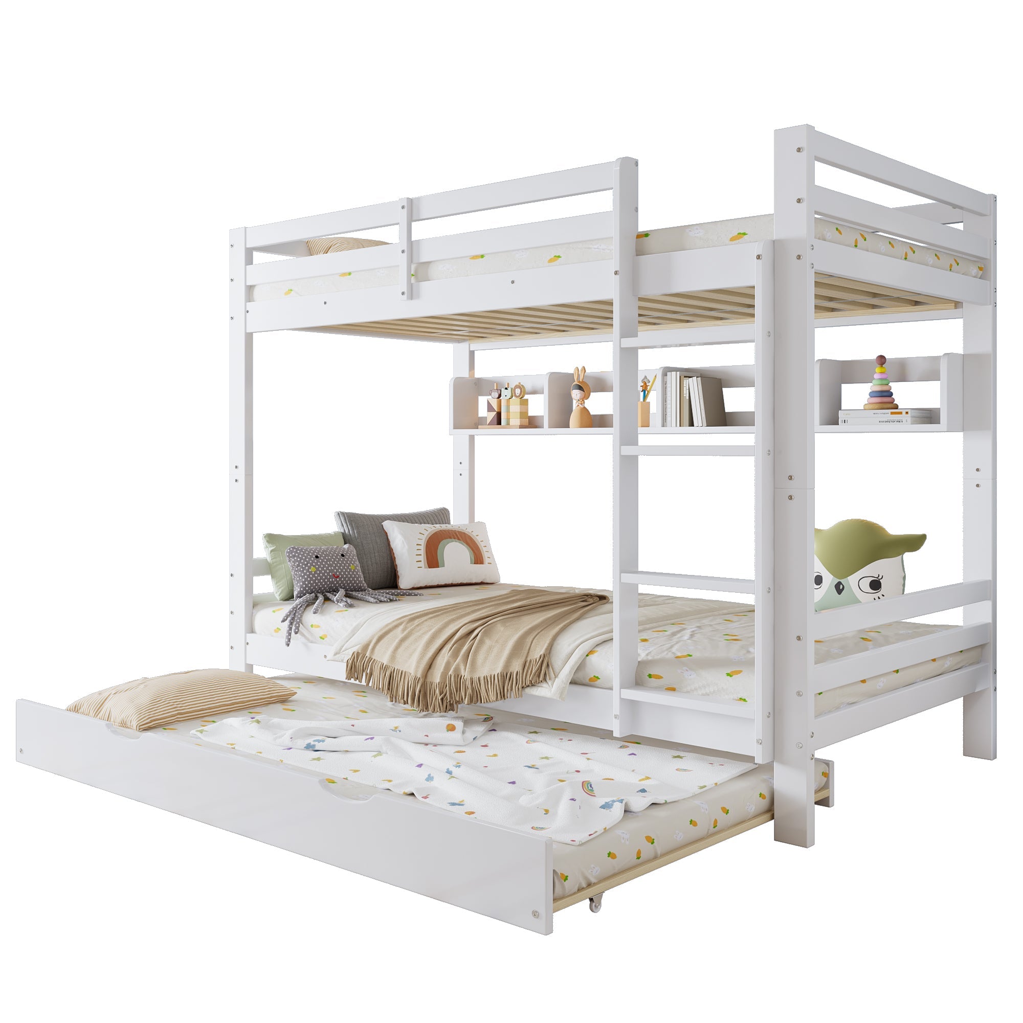 Logidon Kinderstapelbed 90x200cm Uitschuifbed op wielen Wit