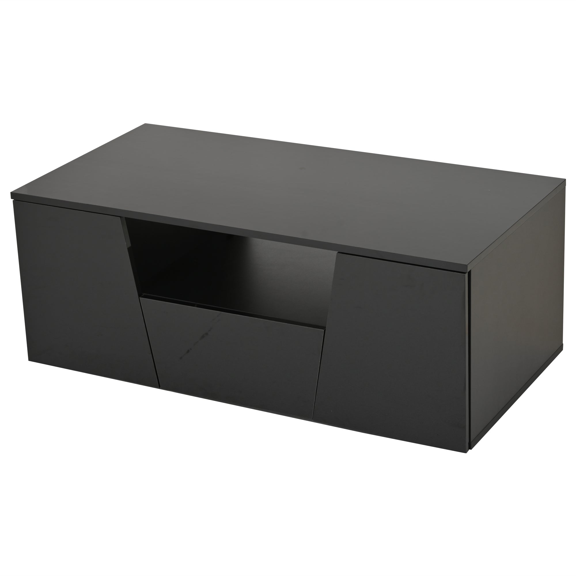 Logidon coffee table 100x50x40 cm black with LED 2 cabinets 1 drawer