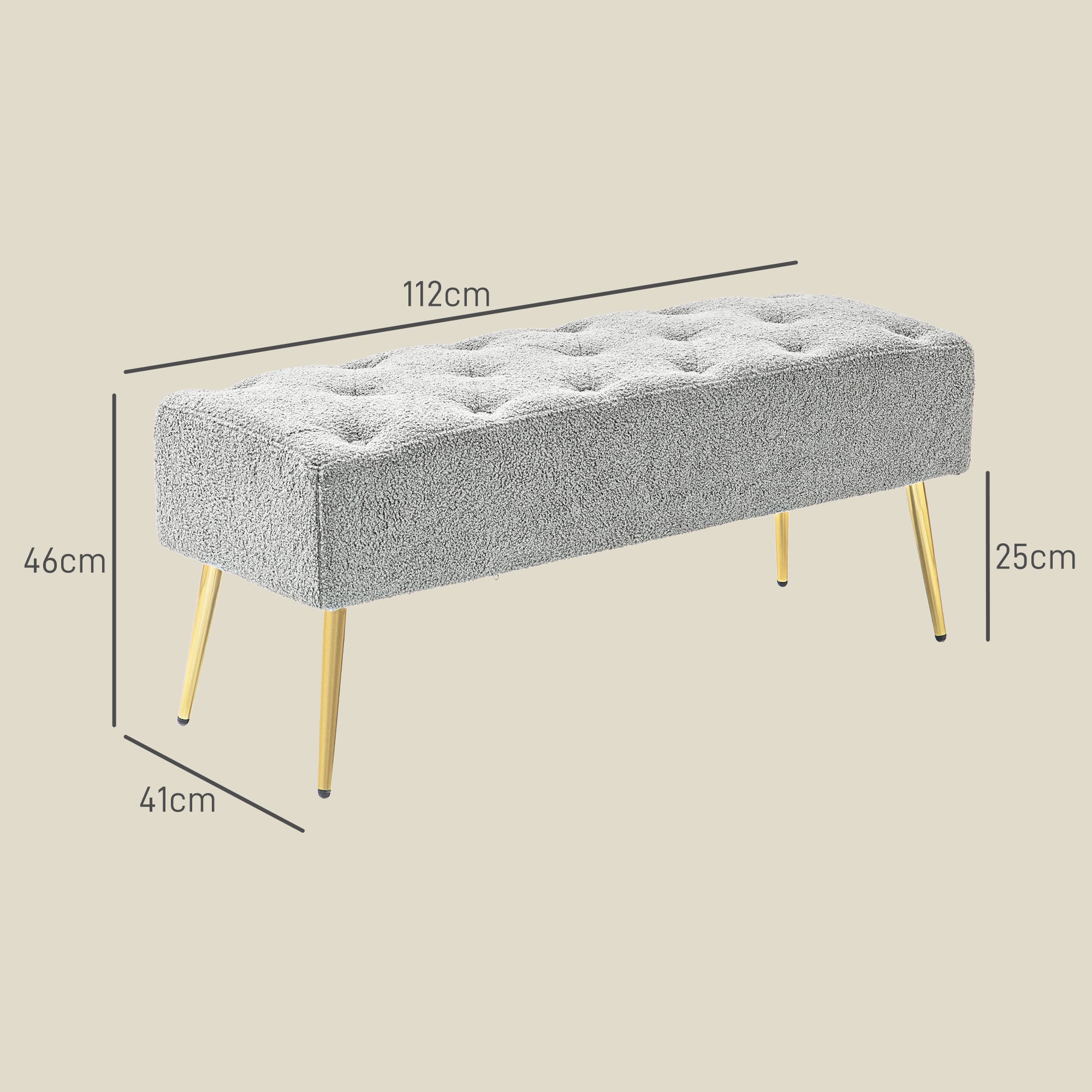 Logidon Bank met lamswollen look en knoopstiksels grijs 112x41x46 cm
