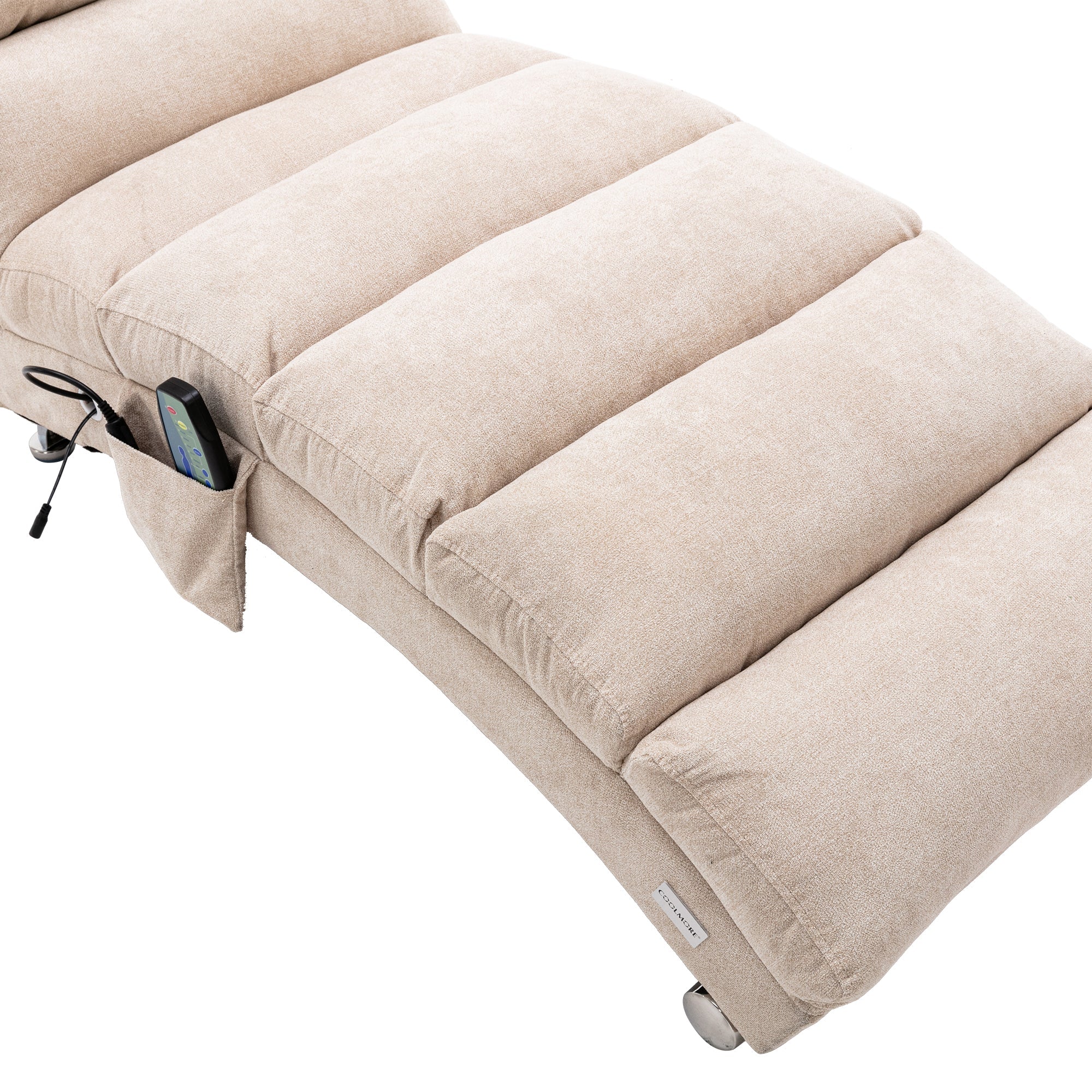 Logidon Linnen Massage Chaise Longue Beige met Afstandsbediening
