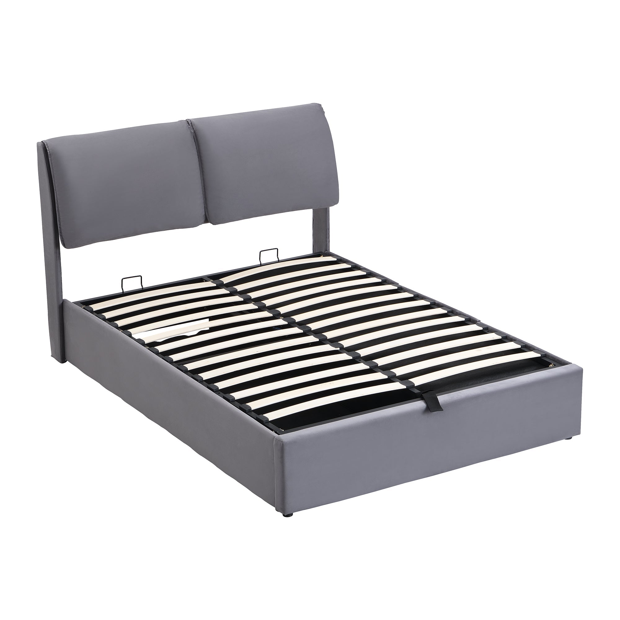 Logidon gestoffeerd bed 140x200 grijs fluweel hydraulisch met drie lades hoofdeinde