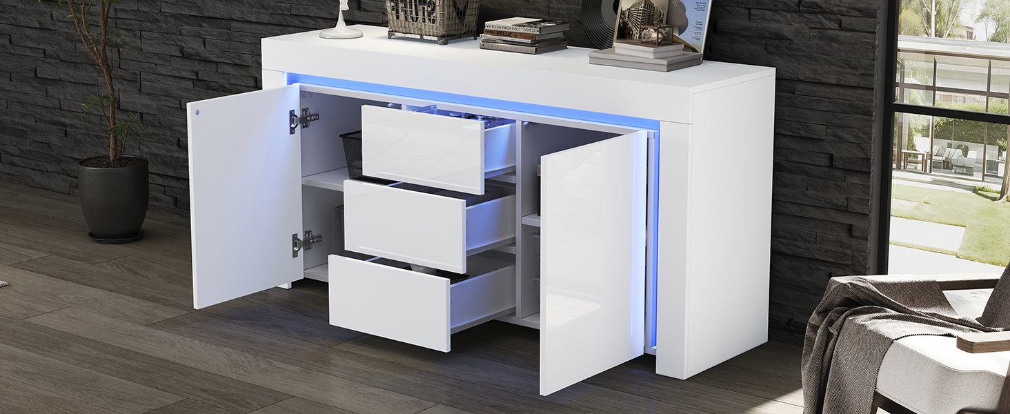 Logidon wit hoogglans dressoir 140x40x65 cm met LED verlichting
