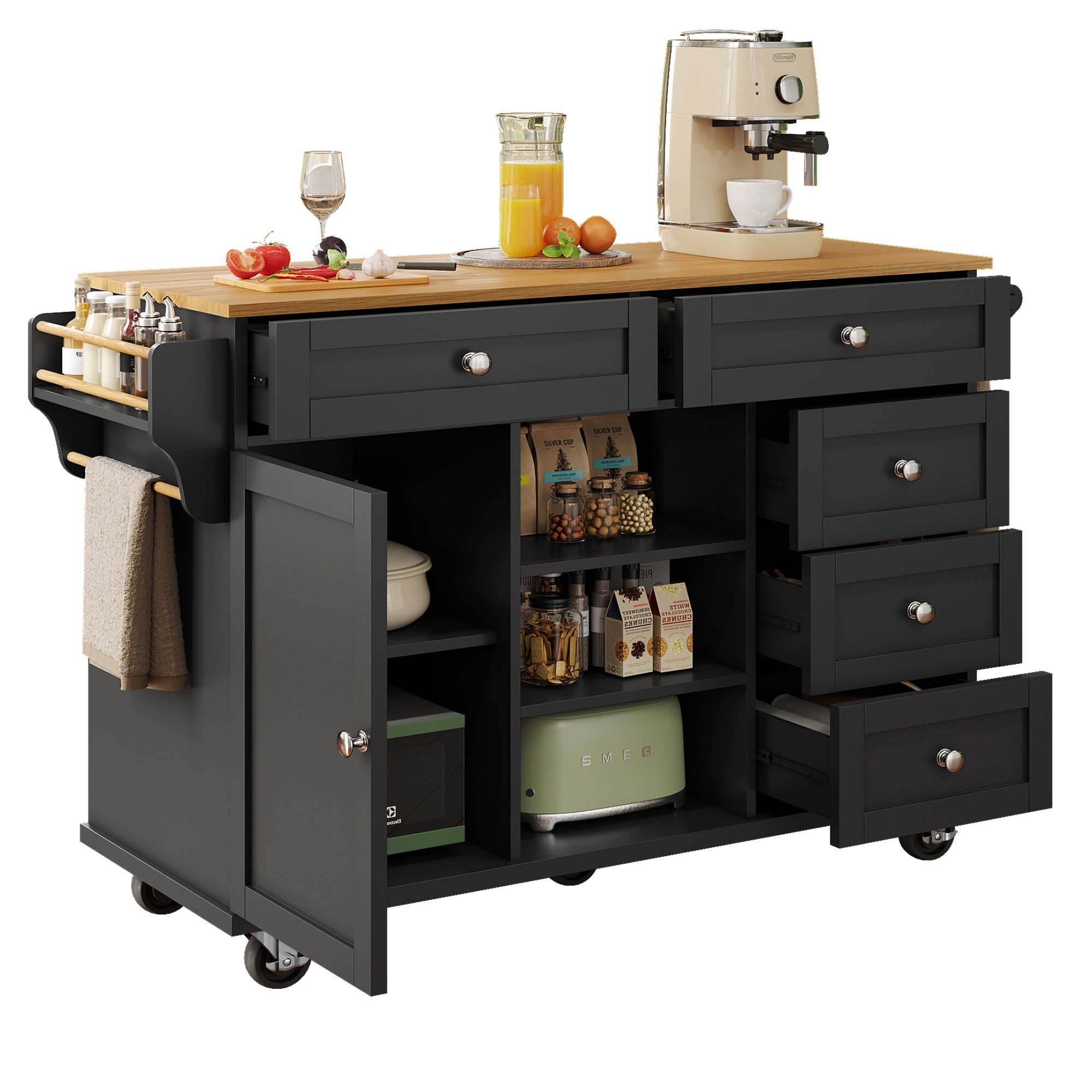 Logidon Restauratiewagen Zwart 134x46x92 cm Mobiel DualUse Design