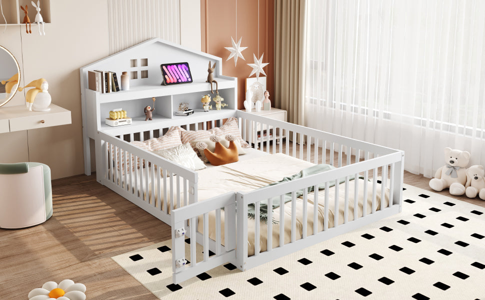 Logidon kinderbed 140x200 huisvorm wit met opbergruimte en lattenbodem