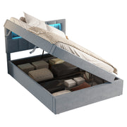 Logidon flat bed 90x200 velvet gray ambient light headboard
